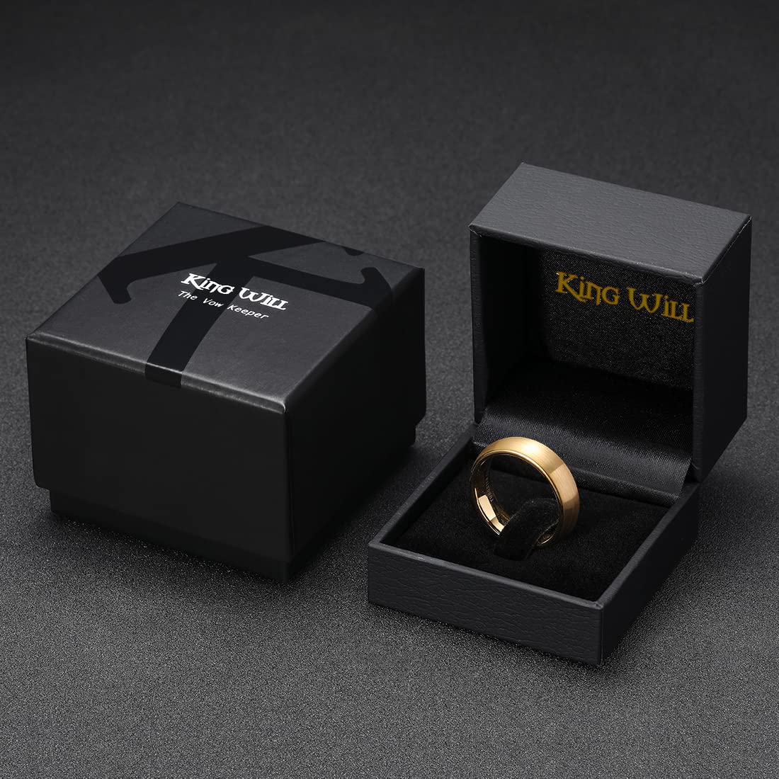 King Will 6mm Mens Womens Gold Wedding Band, Domed Brushed Tungsten Carbide Rings for Men Women, Comfort Fit, Durable, Size 10.5