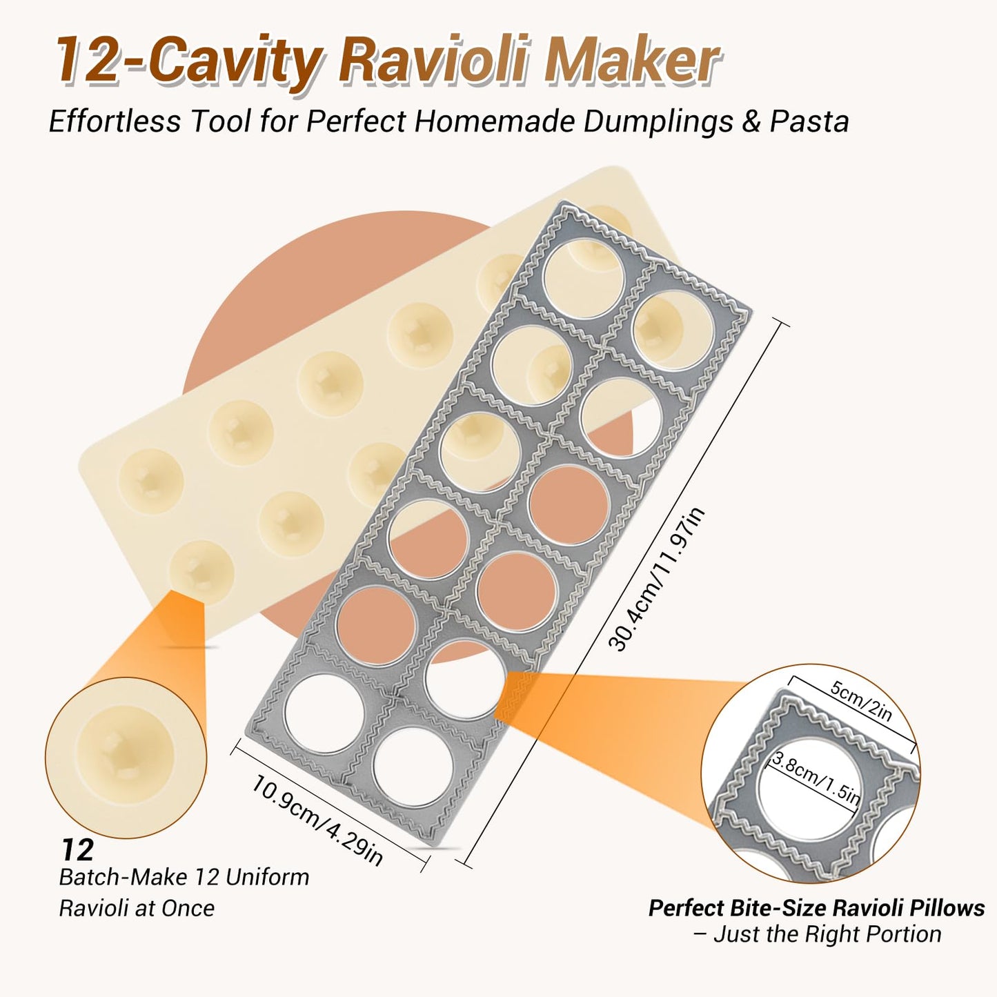 5 Pcs Ravioli Maker Set, Ravioli Cutter and Ravioli Mold with Wood Rolling Pin, 2-Inch Square Pasta Stamp Press for Homemade Italian Ravioli, Kitchen Pasta Making Tools for Baking Enthusiasts