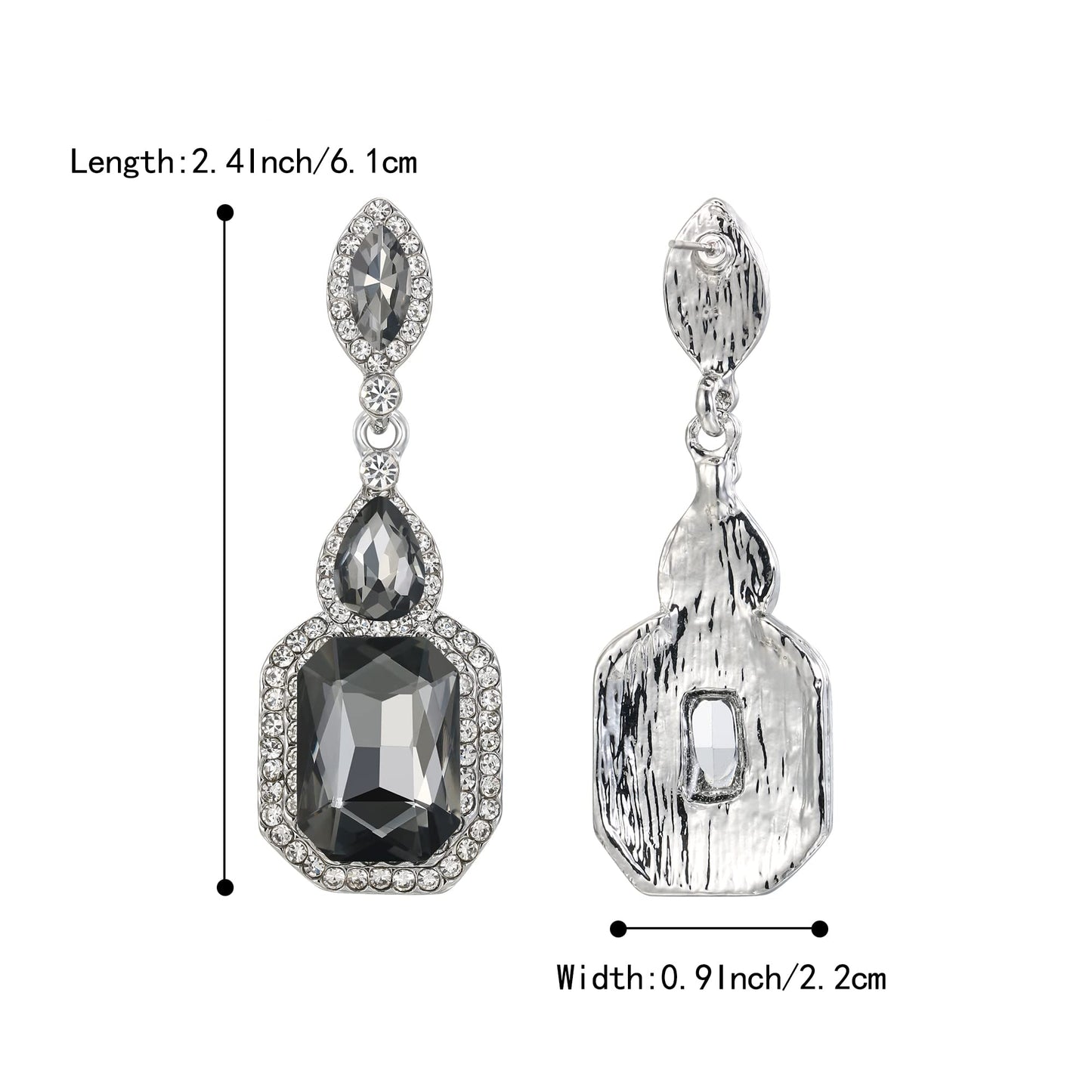 BriLove Wedding Bridal Dangle Earrings for Women Emerald Cut Crystal Infinity Figure 8 Chandelier Jewelry Grey Silver-Tone