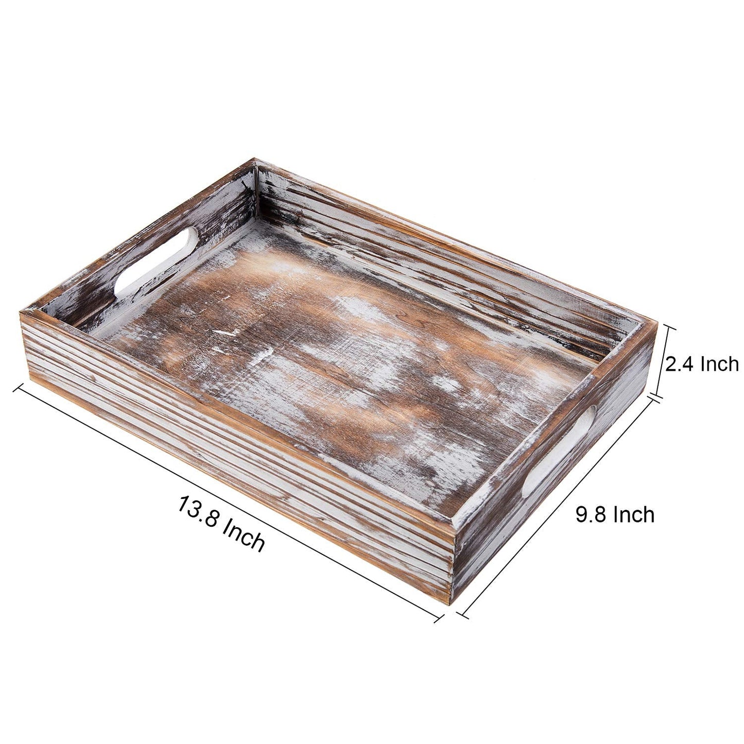 ExoLiry Rustic Whitewashed Wood Food Serving Tray Cutout Carrying Handles Breakfast in Bed Coffee Platter Table Wine Brown Rectangular Nesting Crate Desktop Document Holder Office Home Kitchen
