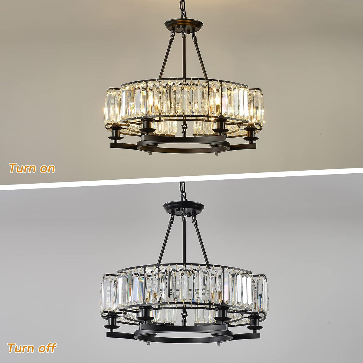 Vintage Crystal Chandelier Black 6 Lights Hanging Ceiling Light Fixture Iron Frame Pendant Lighting for Farmhouse Decoration Dining Table Living Room