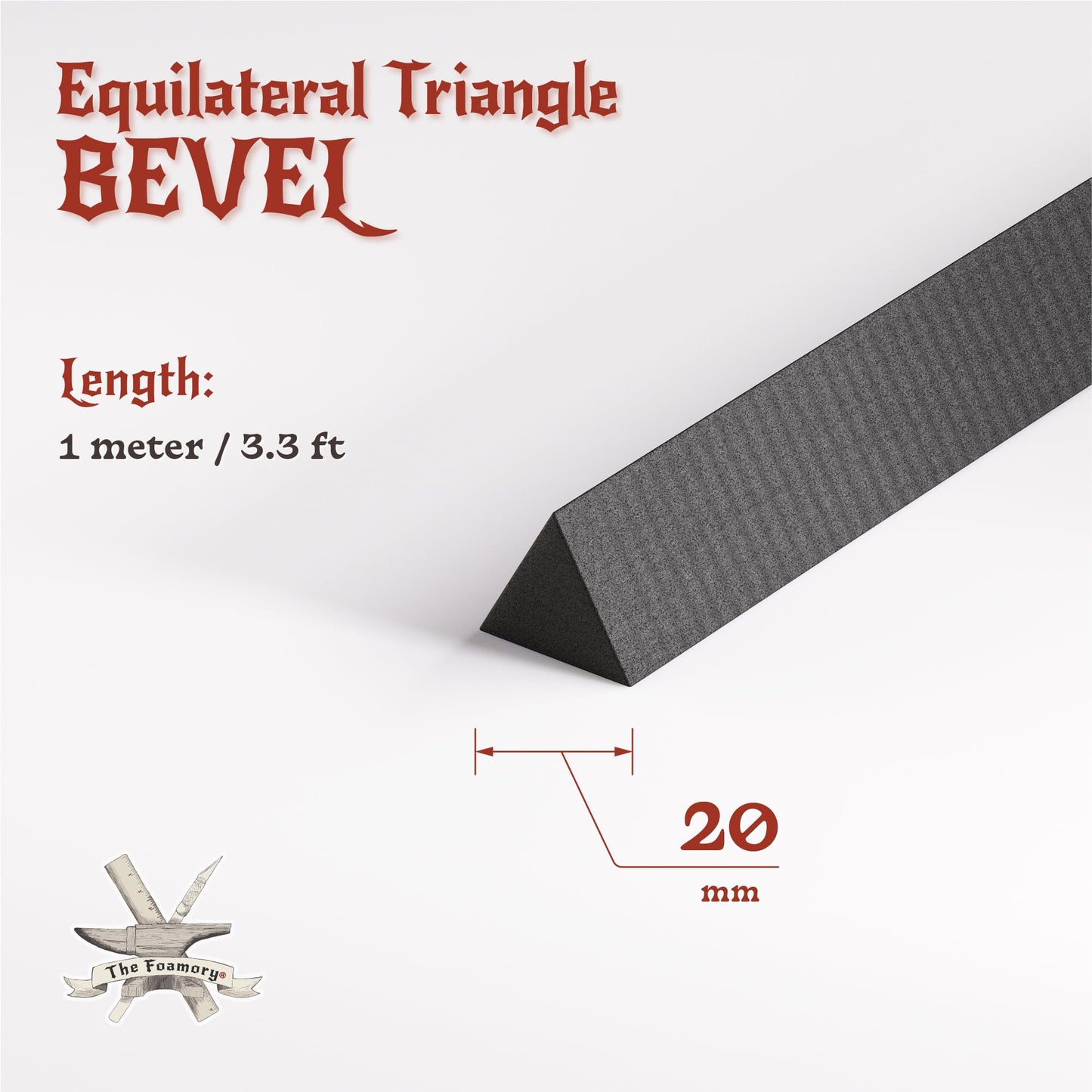 The Foamory's Instant Edge EVA Foam Pre Cut Equilateral Triangle Bevel. 5-30mm x 1M Black EVA Beveled Trim Save Time on Cosplay, Costume Edging and Armor Detail. High Density 85kg/m³ Craft Foam Dowel