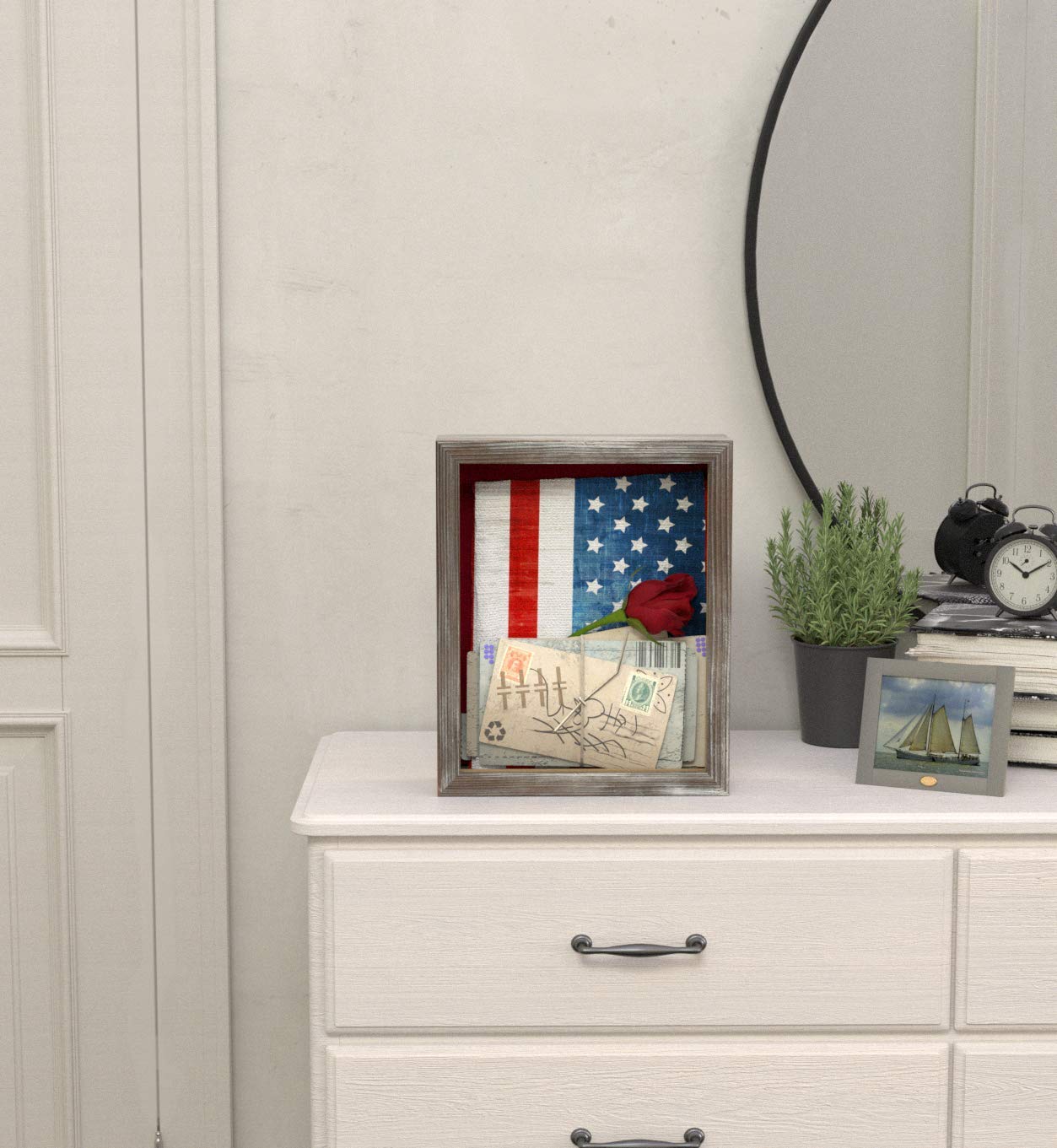 J JACKCUBE DESIGN Shadow Box Display Case 9" x 11" Memory Box Rustic Wood Frame with Linen Back Gifts Keepsakes Storage for Picture Medal Post-Card -MK577B (Small)