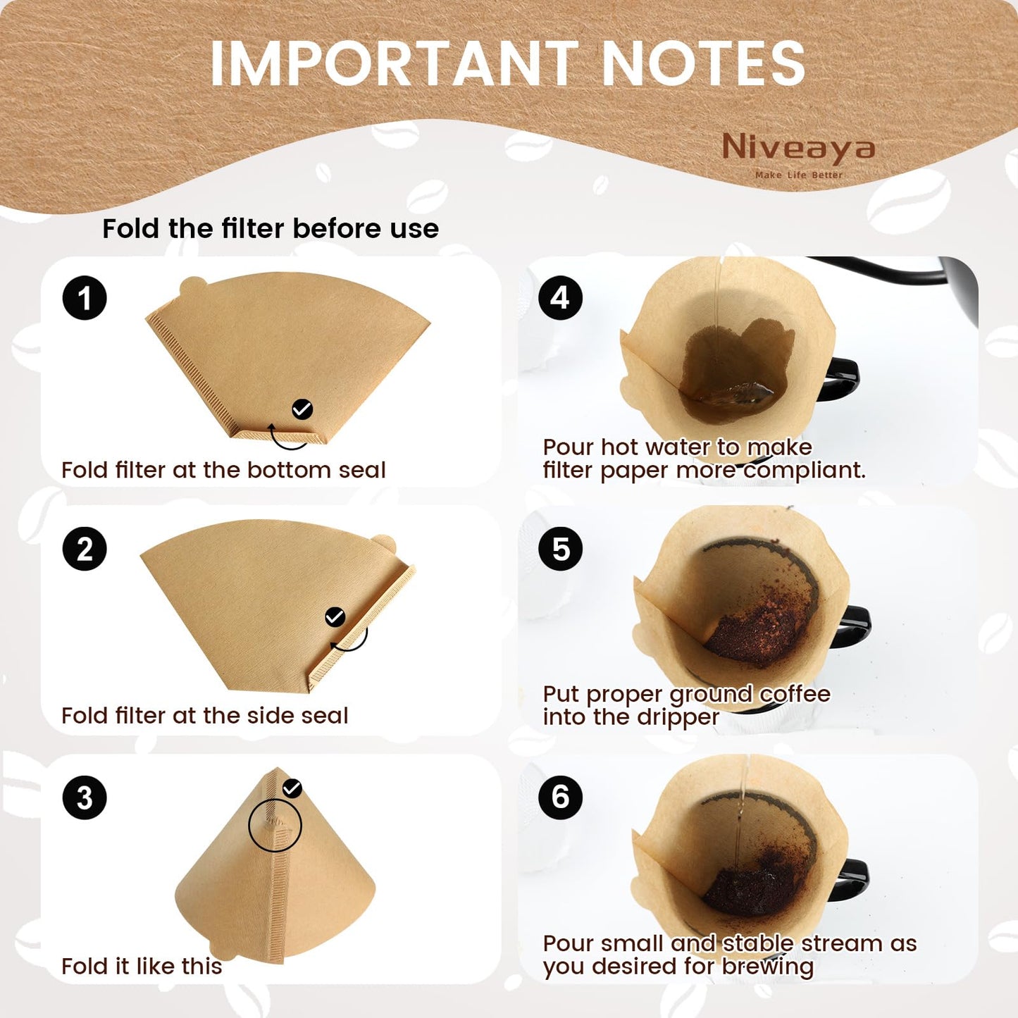 Niveaya Coffee Filters 600 Count, Coffee Filter #4 Cone, Natural Paper Coffee Filter 8-12Cup (natural brown-600pcs, 04)