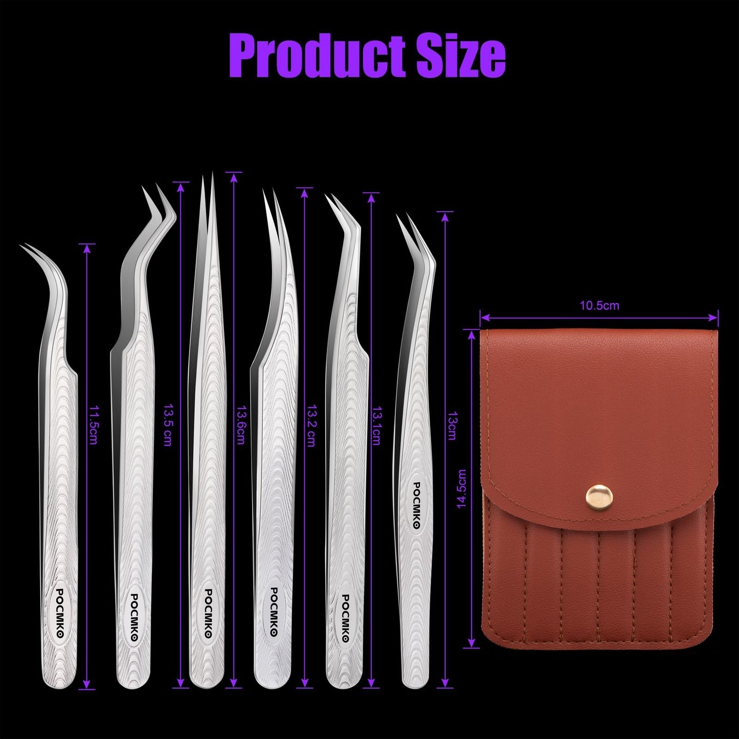 Lash Tweezers for Lash Extensions, High Precision Eyelash Tweezers Set for Individual Classic and Volume Lashes, Professional Lash Extension Tweezer Set for Lash Artists (Pack of 6, Sliver)