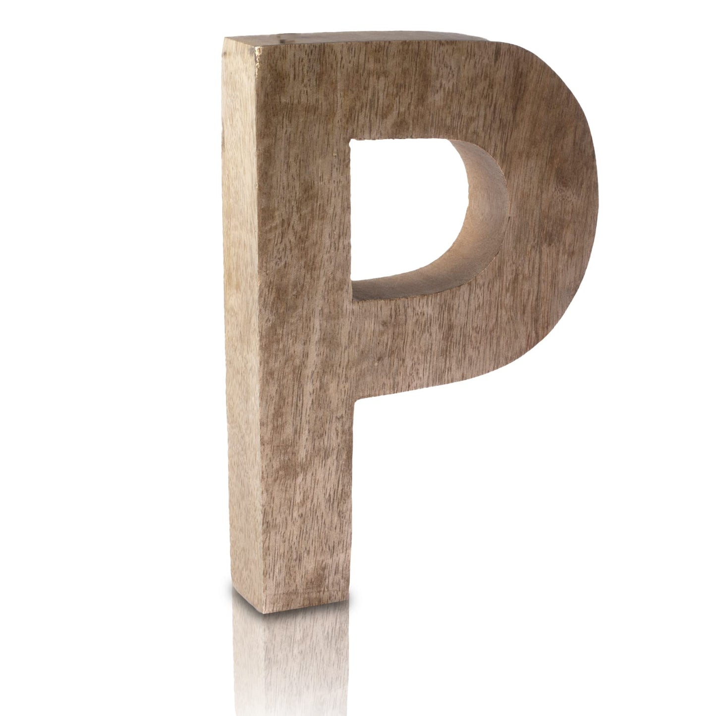 8" Decorative Solid Block Wooden Letters Alphabets Words Natural Finished Wood Freestanding Shelf or Tableware Childrens Baby Names Initials for Bedroom Wedding Birthday Party Home Decor (Letter P)
