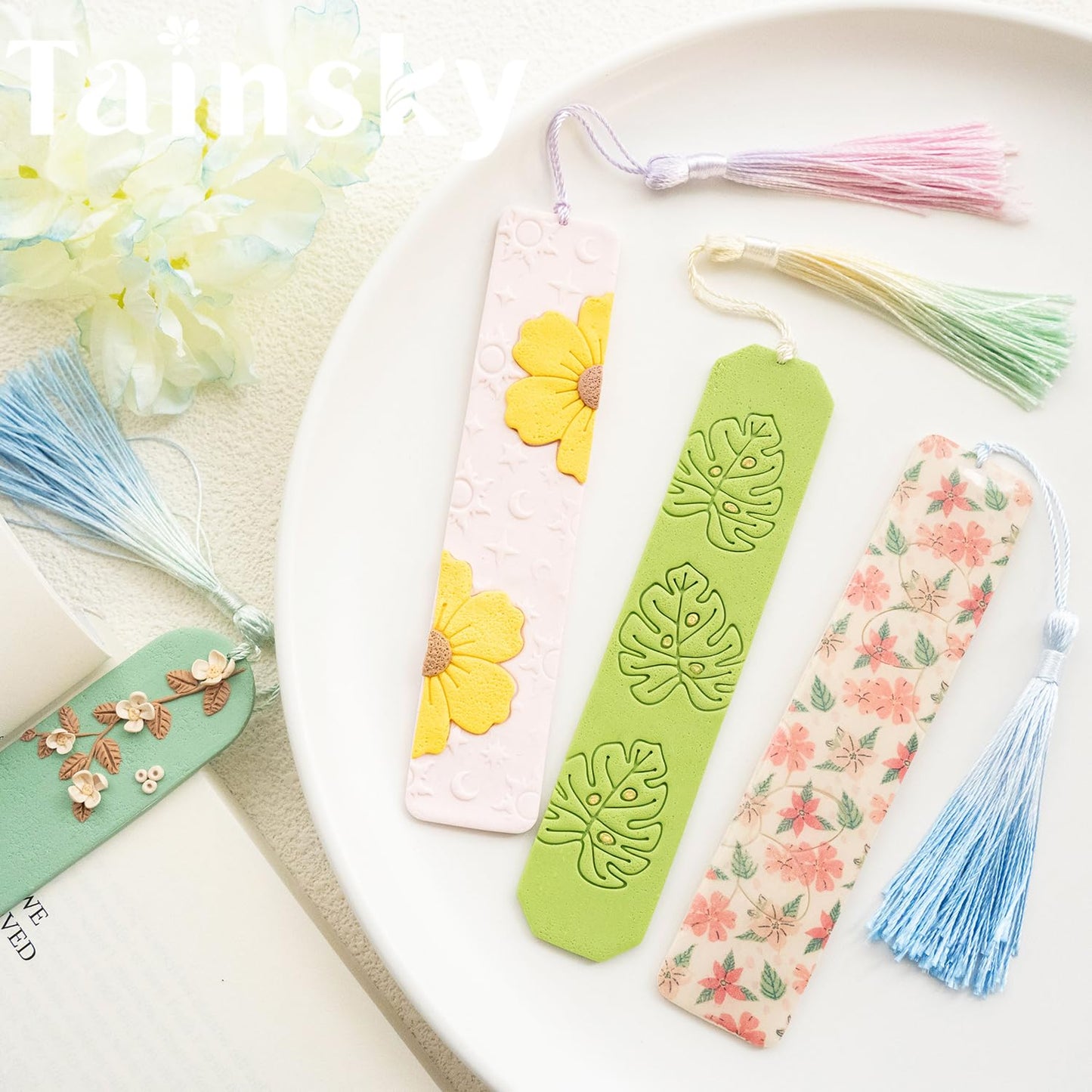 TAINSKY Bookmarks Polymer Clay Cutters, Floral Bookmark Creator for Polymer Clay Jewelry, 6 Pcs Reading Clay Cutters for Making Earrings Jewerly, Clay Earring Cutters, Polymer Clay Earrings Tools