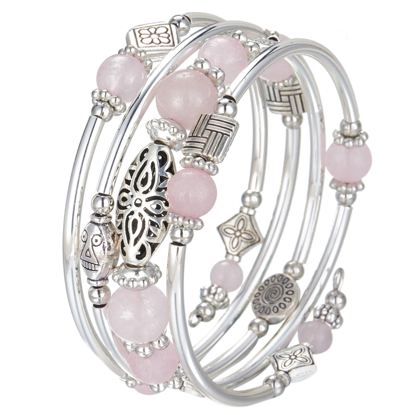 BULINLIN Layered Wrap Bangle Turquoise Bracelet - Bead Bracelet with Natural Agate Stone, Gifts For Women (03-Pink)