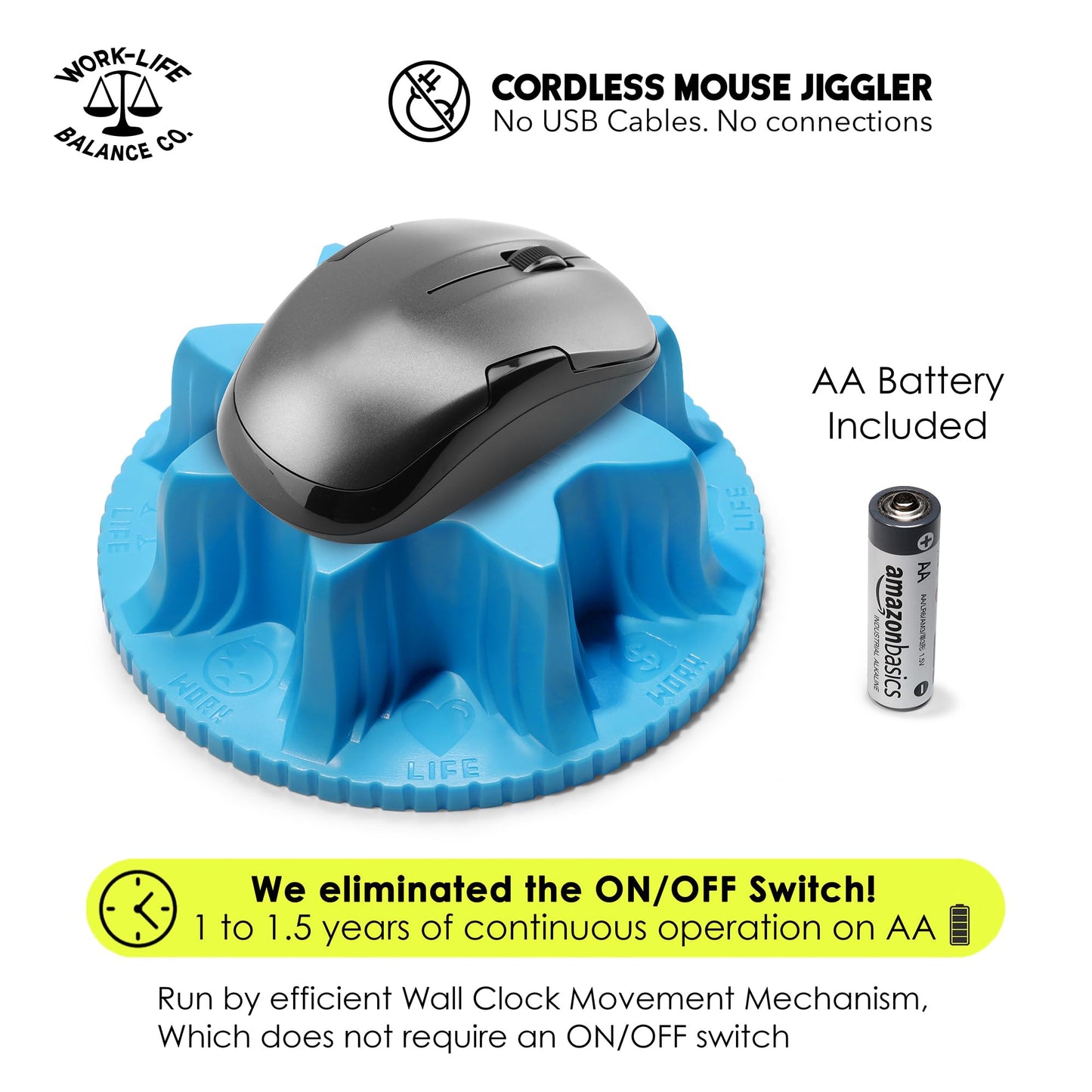 Work-Life Balance Compact Mechanical Mouse Jiggler - Undetectable Device to Keep Mouse Moving and Computer Awake, Cordless Wireless Mover for Remote Work Essentials & WFH, Automatic Wiggler - Freedom