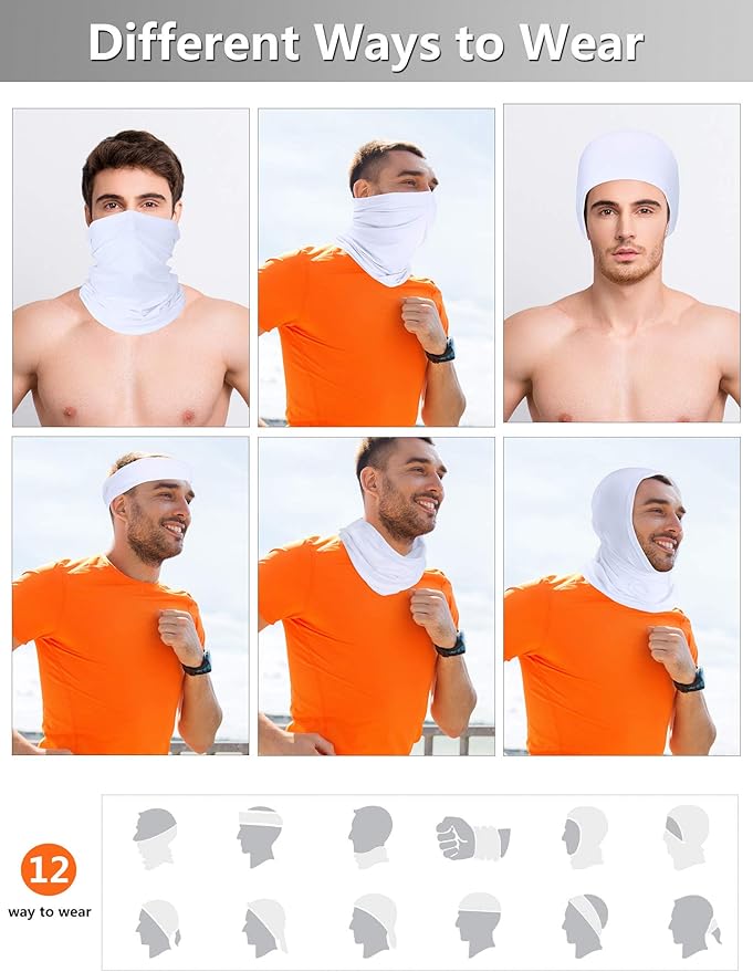 Geyoga 8 Pieces Winter Face Mask for Men UV Protection Mask Sunscreen Breathable Windproof Neck Gaiters Scarf Fishing Cycling Running (White)