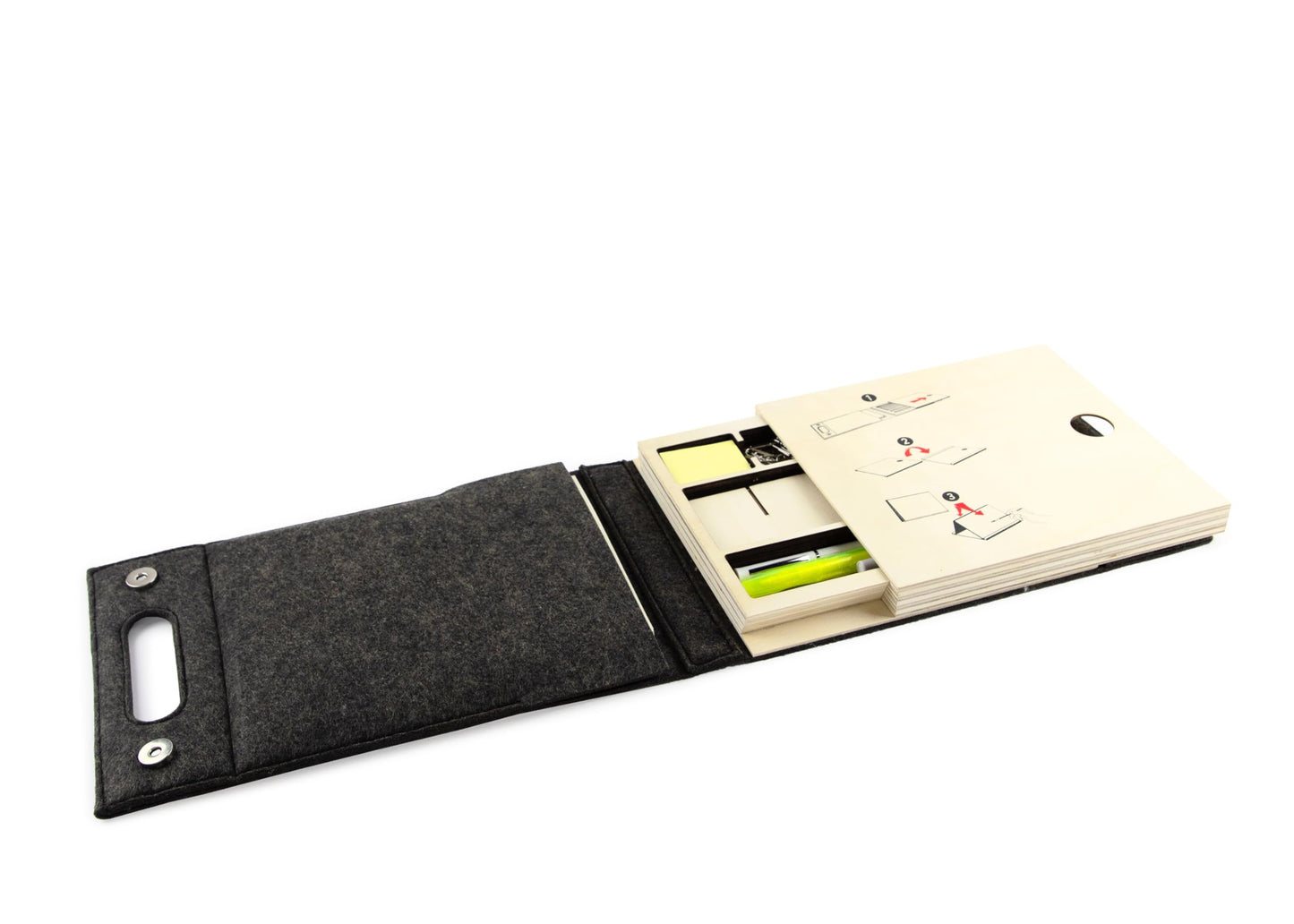 Three by Three Seattle jOTBLOCK Stay Organized On the Go with Our Portable Planner Set: Recycled Felt Case, Adjustable Stand, and Dual-Purpose Split Pad, Includes Additional Pad Refill 50 Sheets