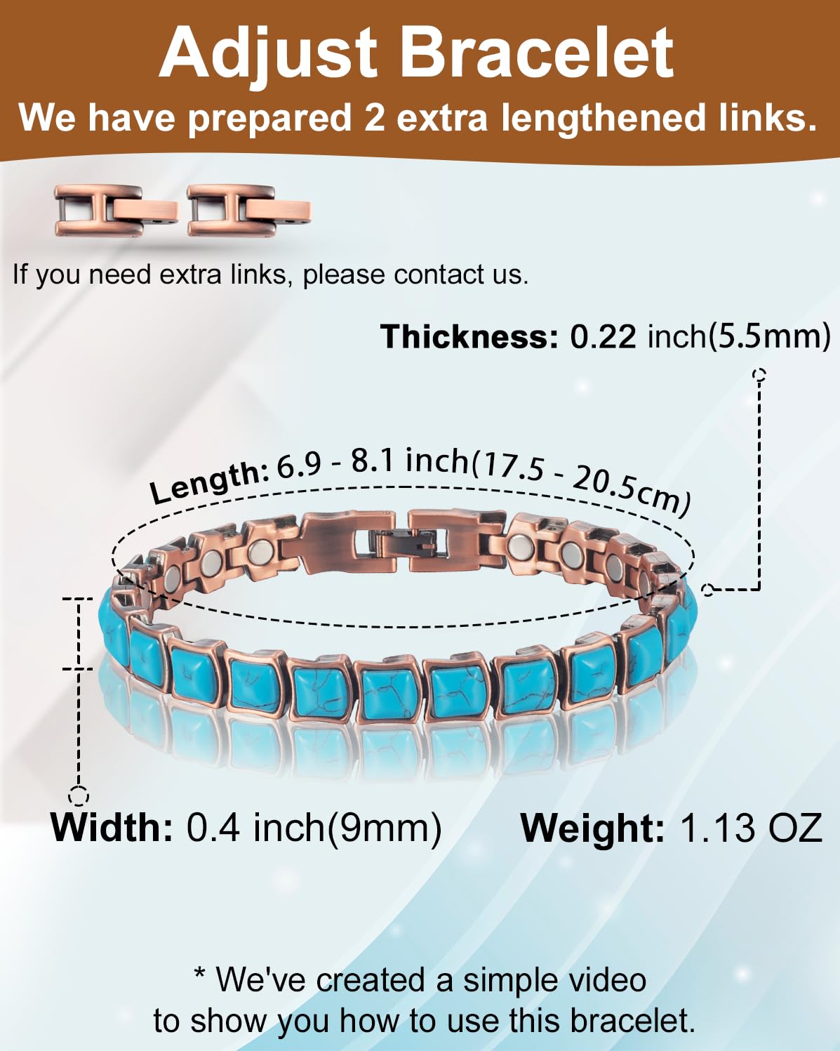 MagVIVACE Pure Copper Bracelet for Women, Magnetic Bracelets with 3500 Gauss Magnet (A)