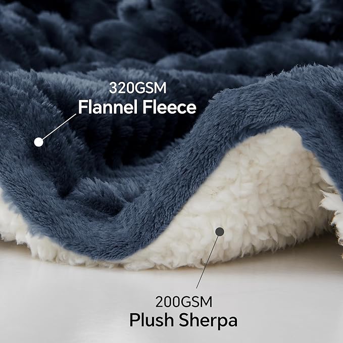 INFIIXSO Sherpa Throw Blanket for Couch - Super Soft & Warm Striped Fleece Blanket, Cozy Plush Fluffy Blanket All Season Use (Navy Blue, 50x60 Inches)