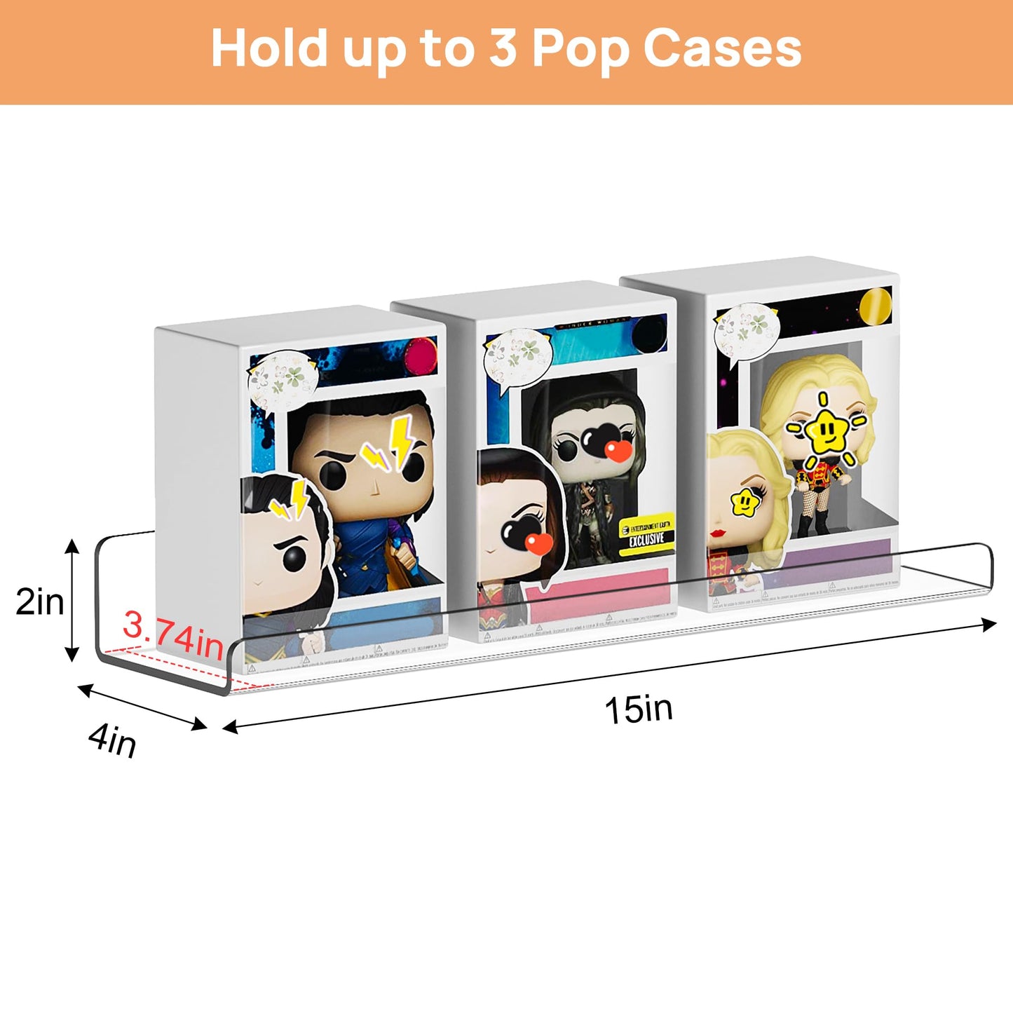 upsimples 10 Pack Acrylic Shelves Wall Organizer and Storage, 15" Display Shelf for Figure, Toy Cars, Perfume, Kids Bookshelf for Bedroom, Nursery, Craft Room, Clear