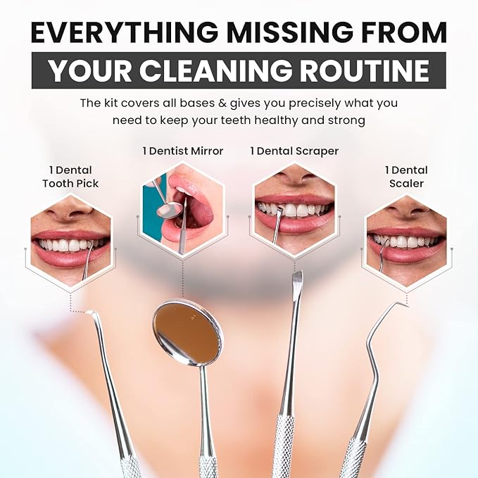 Dental Duty Dental Tools, Dental Pick for Teeth Cleaning Tools – Plaque Remover for Teeth with Teeth Cleaning Kit - Stainless Steel Dental Mirror for Teeth, Scraper and Scaler, (Black)