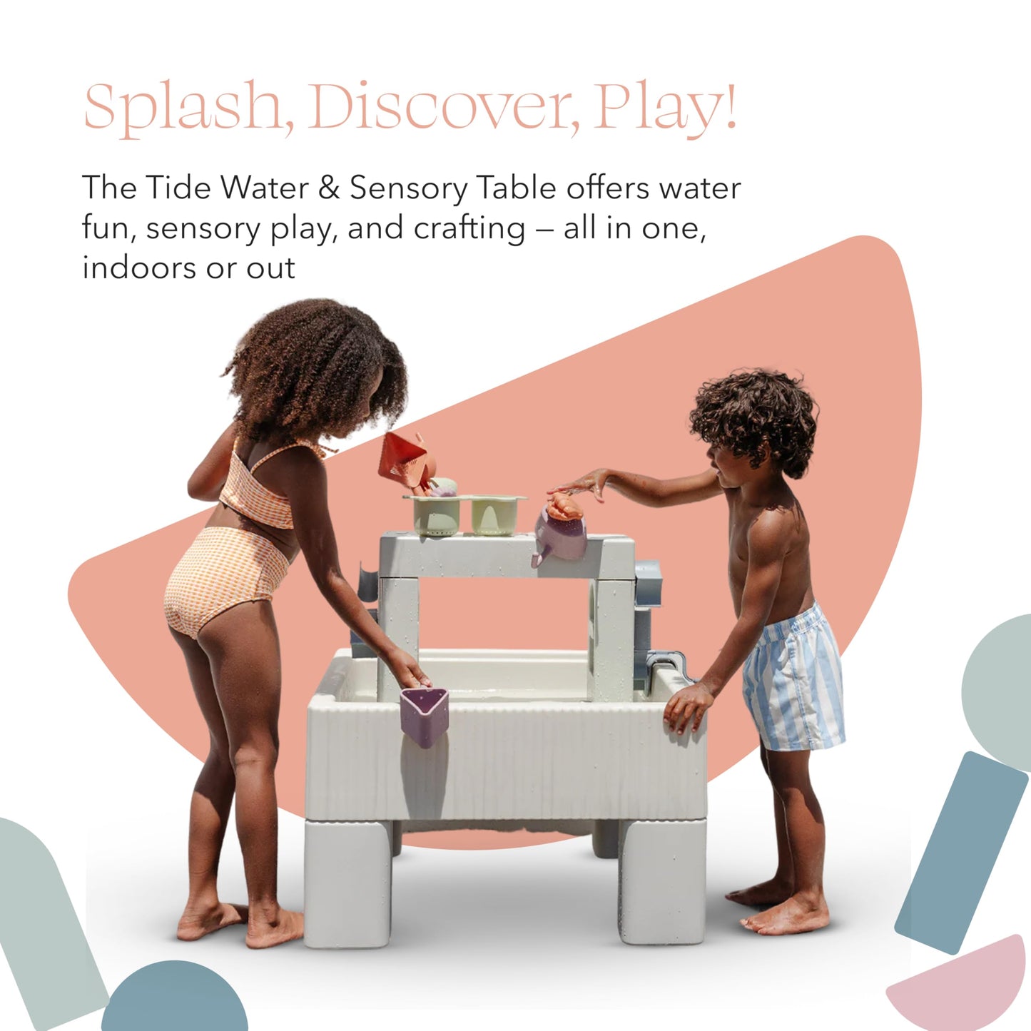 PLAYSMOL Tide Water & Sensory Table, 3-in-1 Play Sand Table with Lid, Toddlers & Kids Indoor Outdoor Activity Water Station, Ages 3+