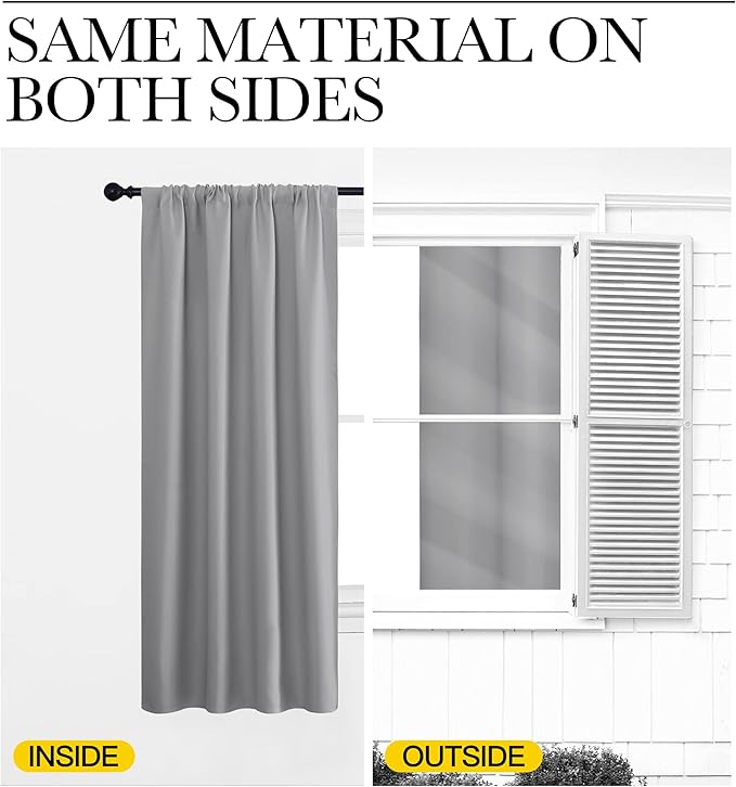 NICETOWN Silver Grey Blackout Curtains for Living Room - Triple Weave Home Decoration Thermal Insulated Solid Rod Pocket Blackout Drapes for Bedroom(Set of 2, 42 x 72 Inch)