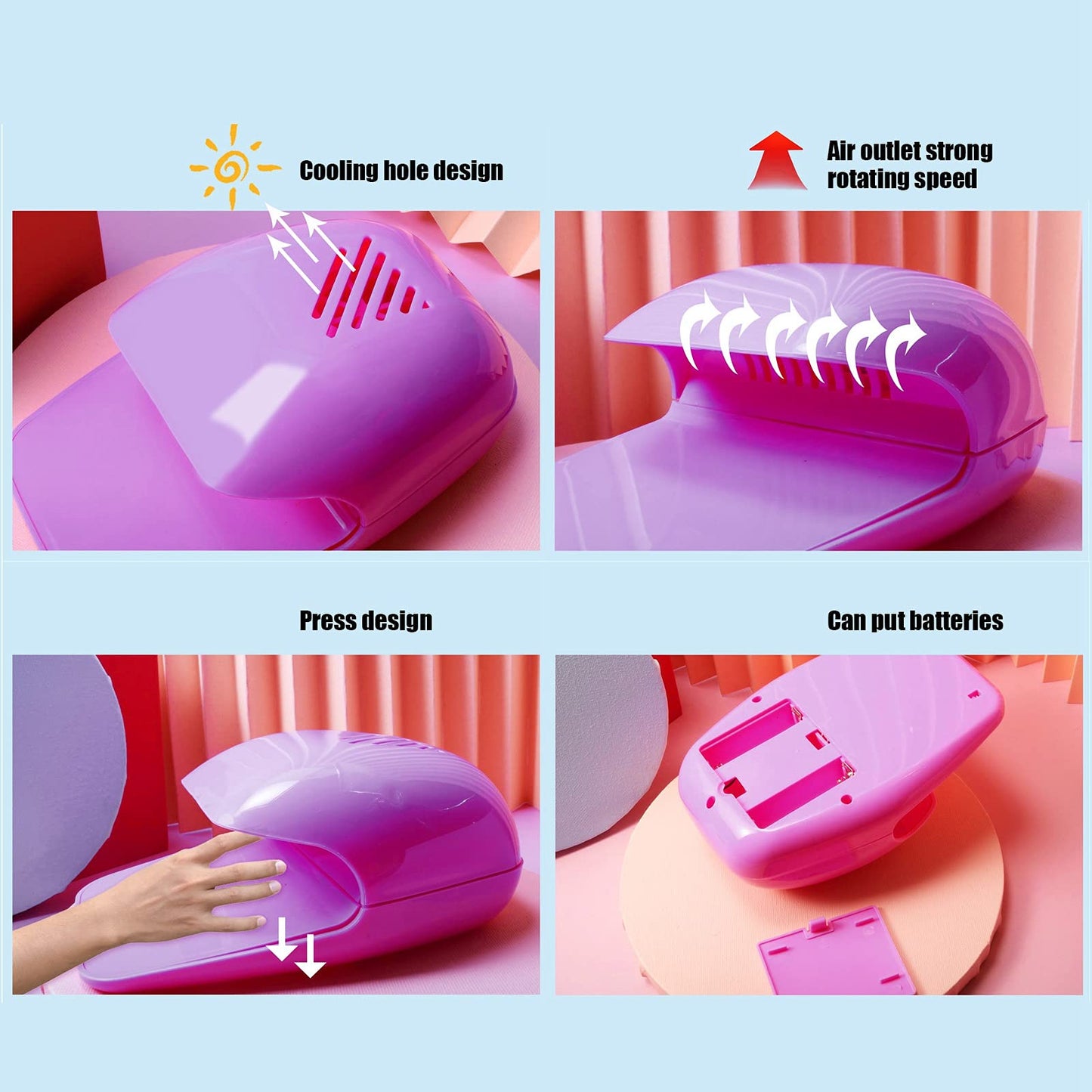 Milltrip Portable Nail Fan Dryer, Quick Dry Nail Dryer Blower Machine, Nail Polish Air Blower Drying Machine for Regular Nail Polish Fingernail Toenail