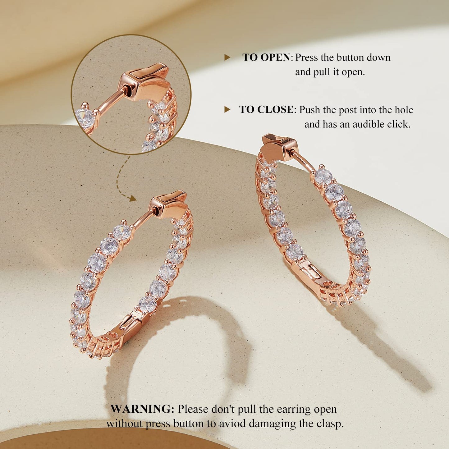 WOSTU Rose Gold Cubic Zirconia Hoop Earring - Hypoallergenic Copper Earring for Women for Special Occasions