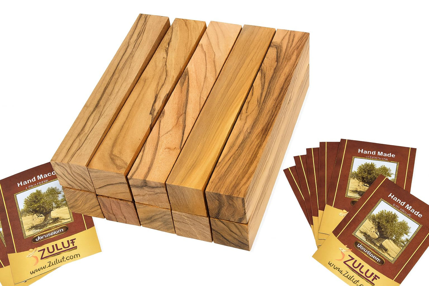 Zuluf 10 Authentic Bethlehem Olive Wood Pen Blanks with Certificates - BLANK104, Exotic Holy Land Wood Turning Blanks, 0.75" x 0.75" x 5" - Ideal for Pen Making, Woodturning, & Carving Projects