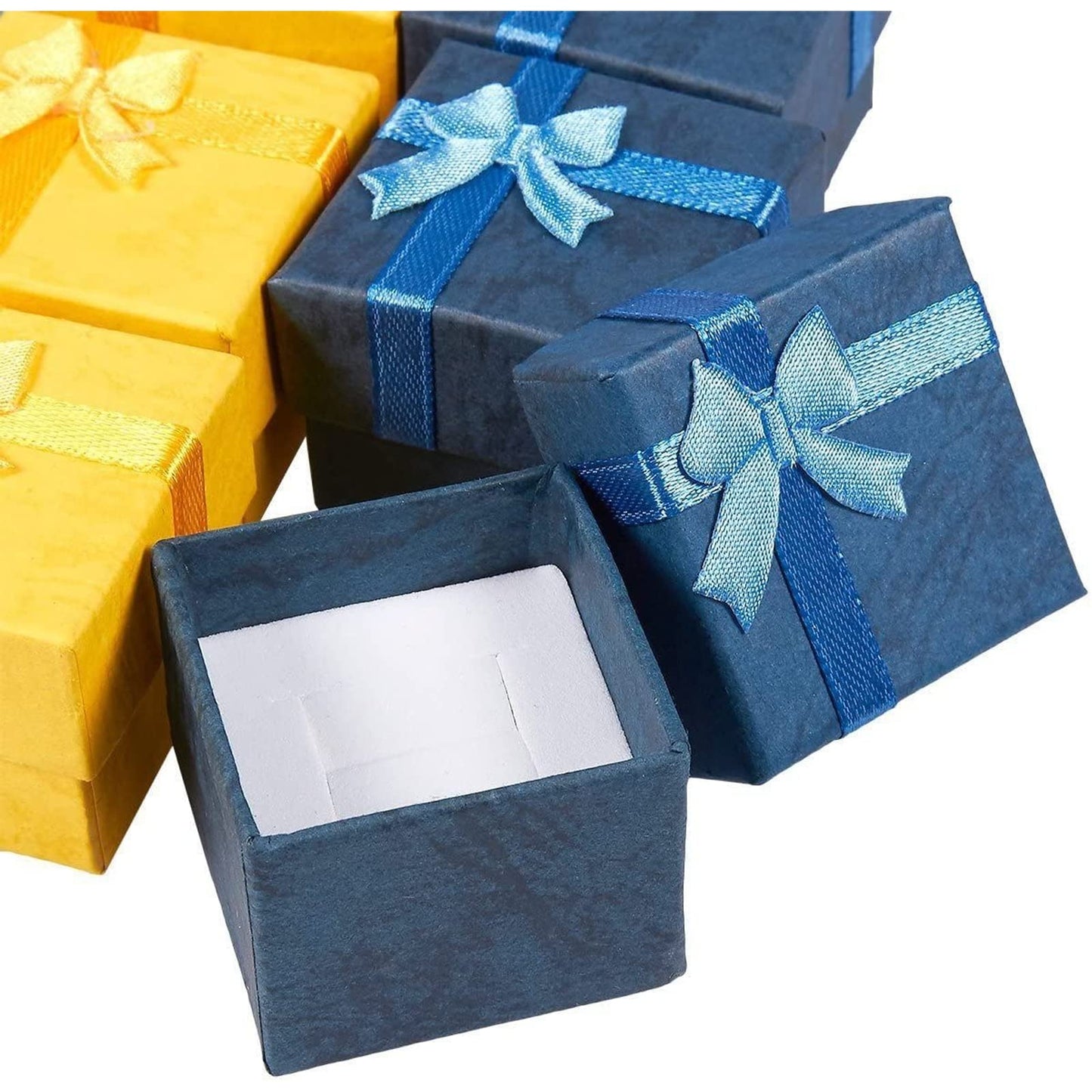 Juvale Ring Boxes Bulk Set - 24-Pack Multi-Color Square Cardboard, 1.6 x 1.2 x 1.6 In - Mini Gift Box with Lid & Bow for Rings & Jewelry