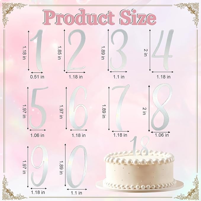 Silver Mirrored Acrylic Number Cake Toppers, 2 Sets