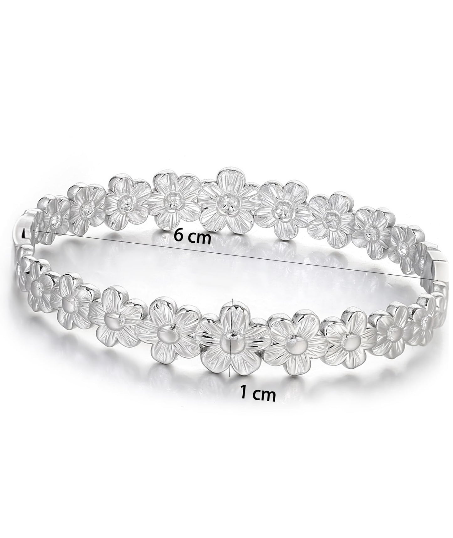 hotoo Silver Flower Bangle Bracelets for Women Cute Stackable Stainless Steel Cuff Bracelet Mother Daughter Sister