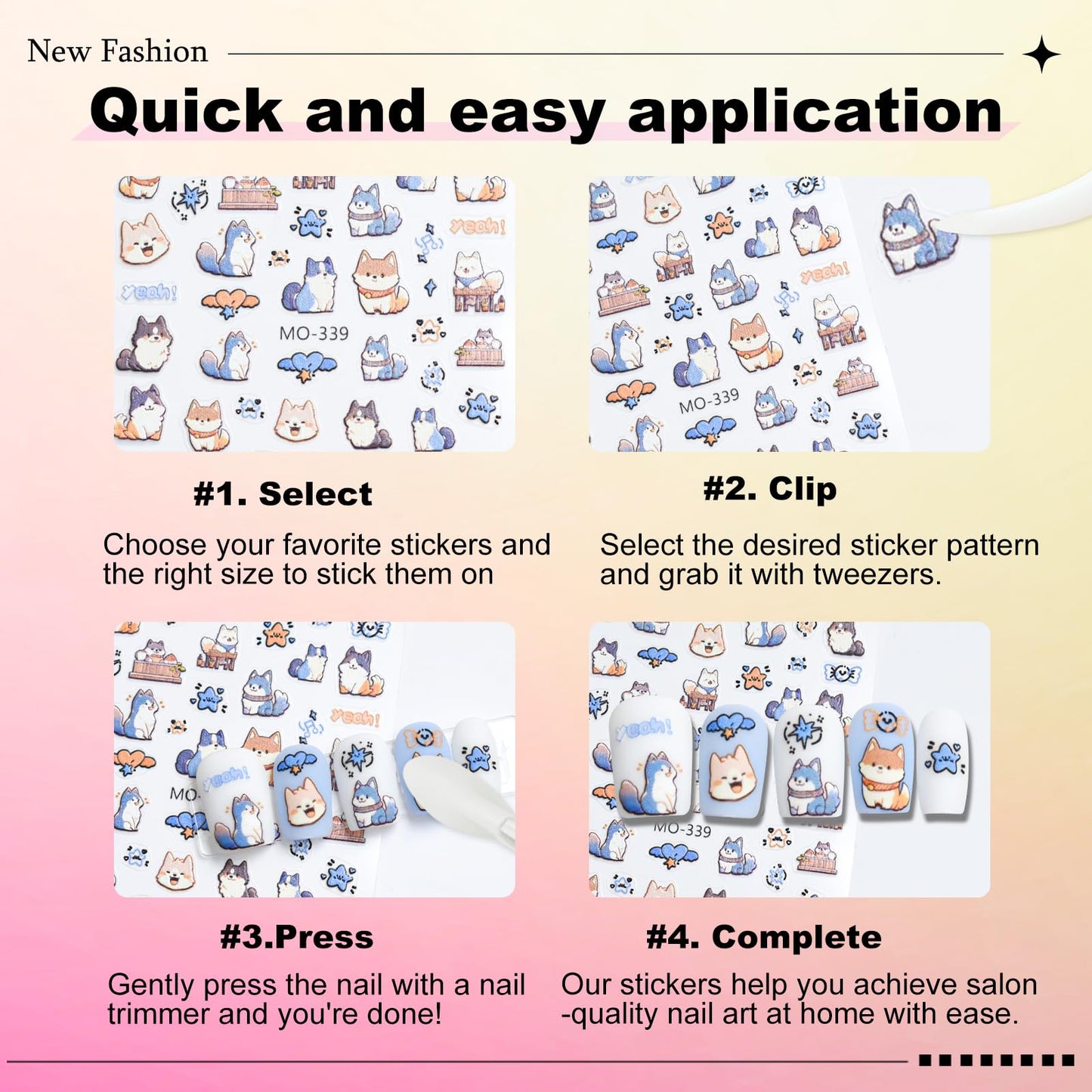 6 Sheets Cute Cat Dog Nail Stickers for Nail Art Adorable Kitty Bow Designs 3D Embossed Self Adhesive Nail Decals for Women DIY Manicure Decoration YX1234