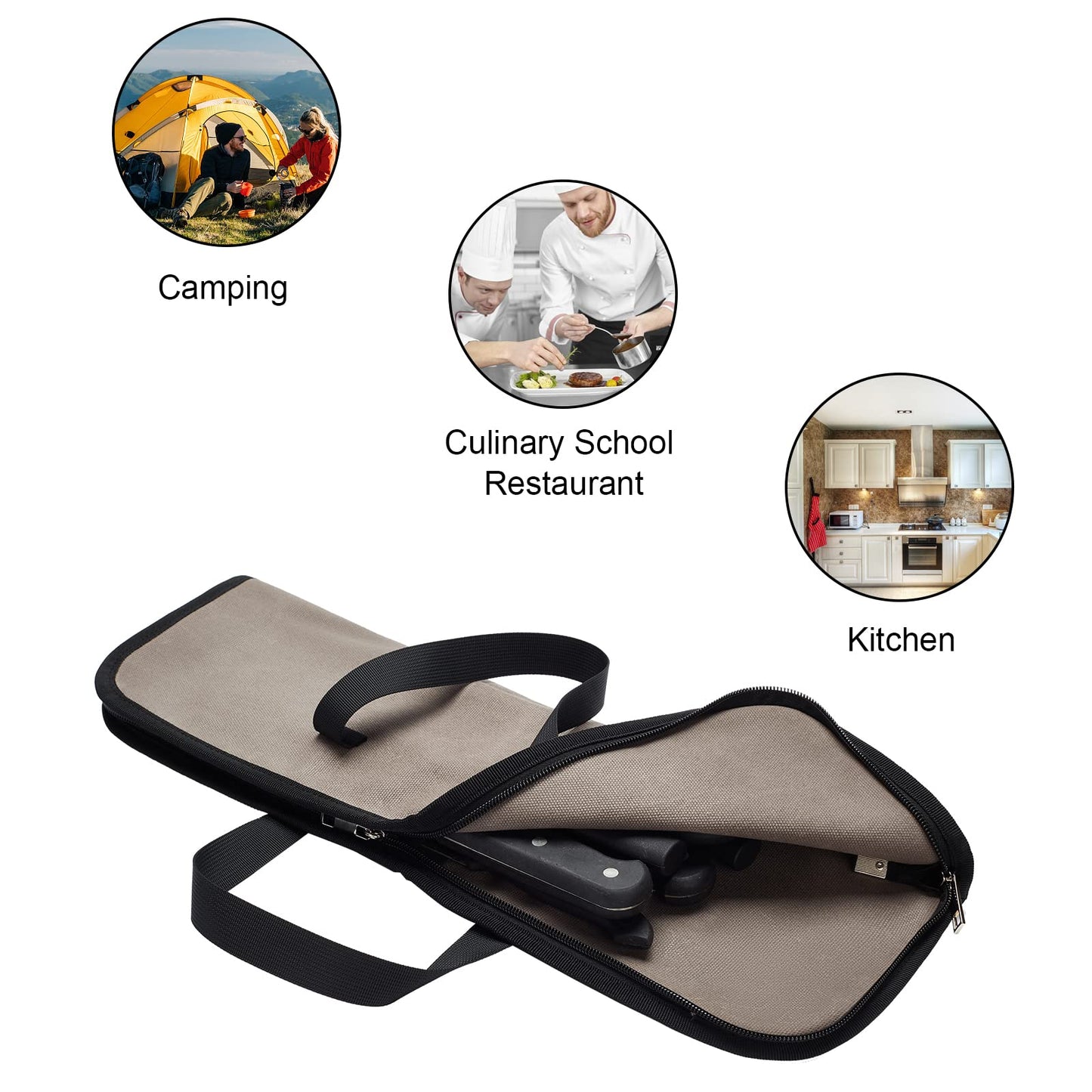 QEES Knife Roll,Heavy Duty Knife Bag,Waxed Canvas knife Case with 4 Slots For Knives & Kitchen Tools,Chef Knife Bag With Handle.Portable Knife Roll Bag For Chefs Culinary Traveling.Knives Pouch