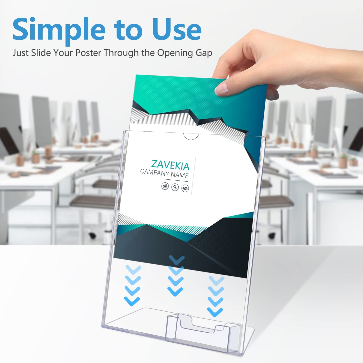 zavekia 8.5 x 11 Acrylic Sign Holder with Business Card Holder, Brochure Display Stand for desktop (8.5 x11 in/2 pack)