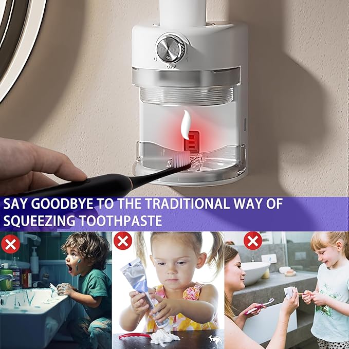 Toothpaste Squeezer, Bathroom Wall Mounted Electric Toothpaste Dispenser with Adjustable Toothpaste Dispensing Amount, Automatic Toothpaste Dispenser for Adults and Kids (White)