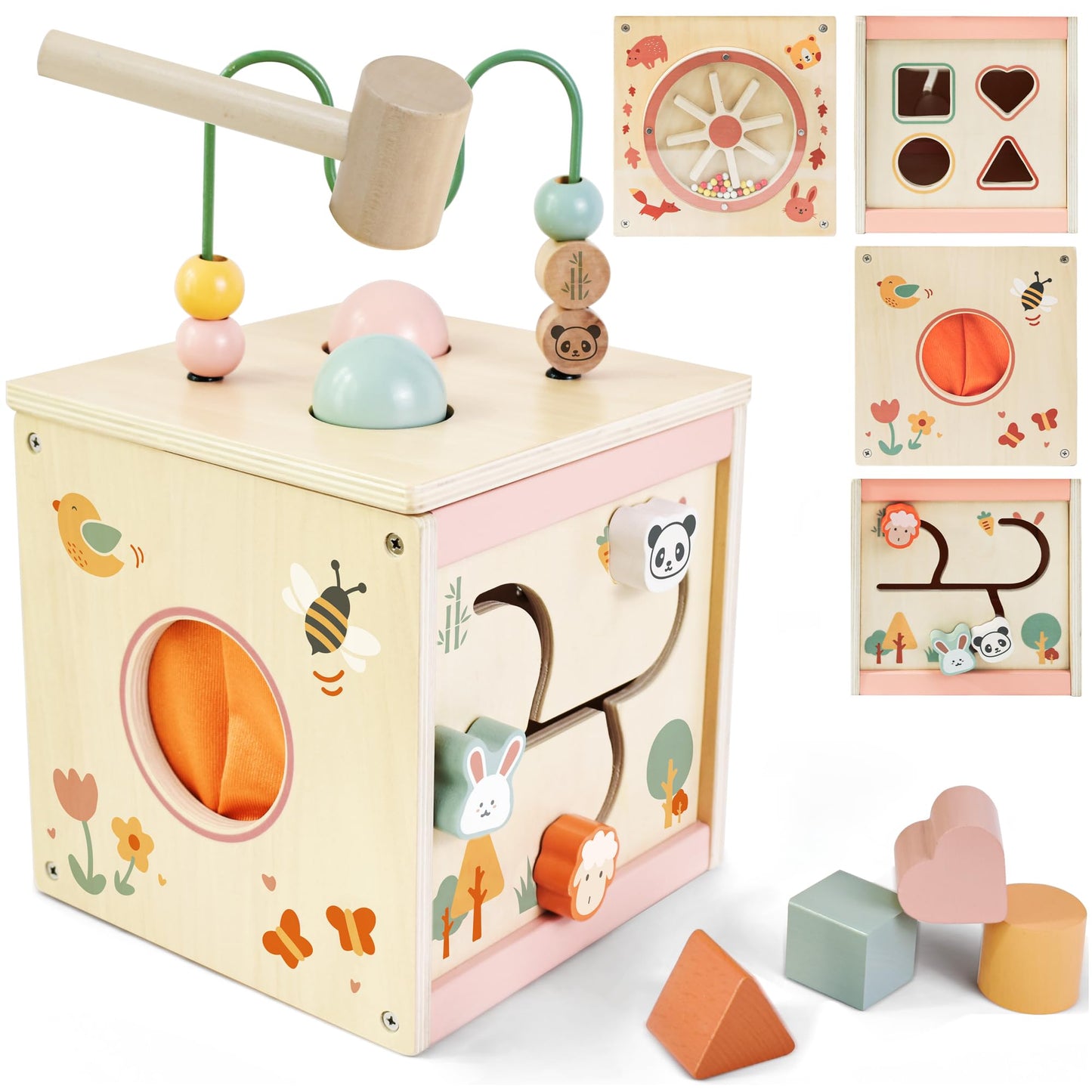 MILEFUN Wooden Activity Cube for 1 Year Old | 7-in-1,Montessori Baby Toys,Educational Toy for Toddlers, First Birthday Gift for Toddlers