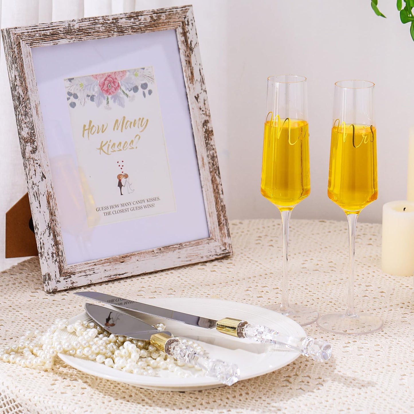 Boao 4 Pieces Wedding Toasting Flutes and Cake Server Set Wedding Reception Supplies Champagne Glasses Cake Knife Pie Server (Gold,Classic)