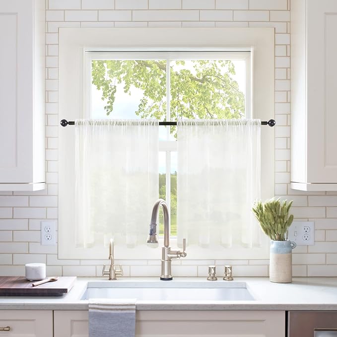 MIULEE 2 Panels Kitchen Tiers Half Window Sheer Curtains Rod Pocket Voile Drapes for Kitchen Bathroom Small Windows 29 by 36 Inch Ivory