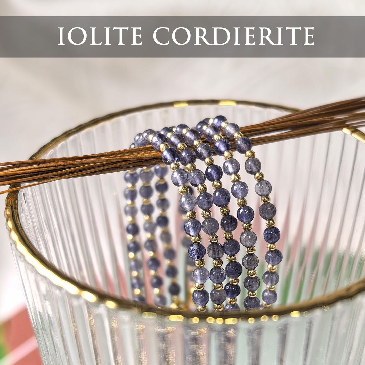 Morchic 3mm Blue Iolite Cordierite Natural Gemstone Beaded Bracelet for Women, Dainty Charm Jewelry, Adjustable 7.1-8.6", Ideal Birthday Holiday Gift