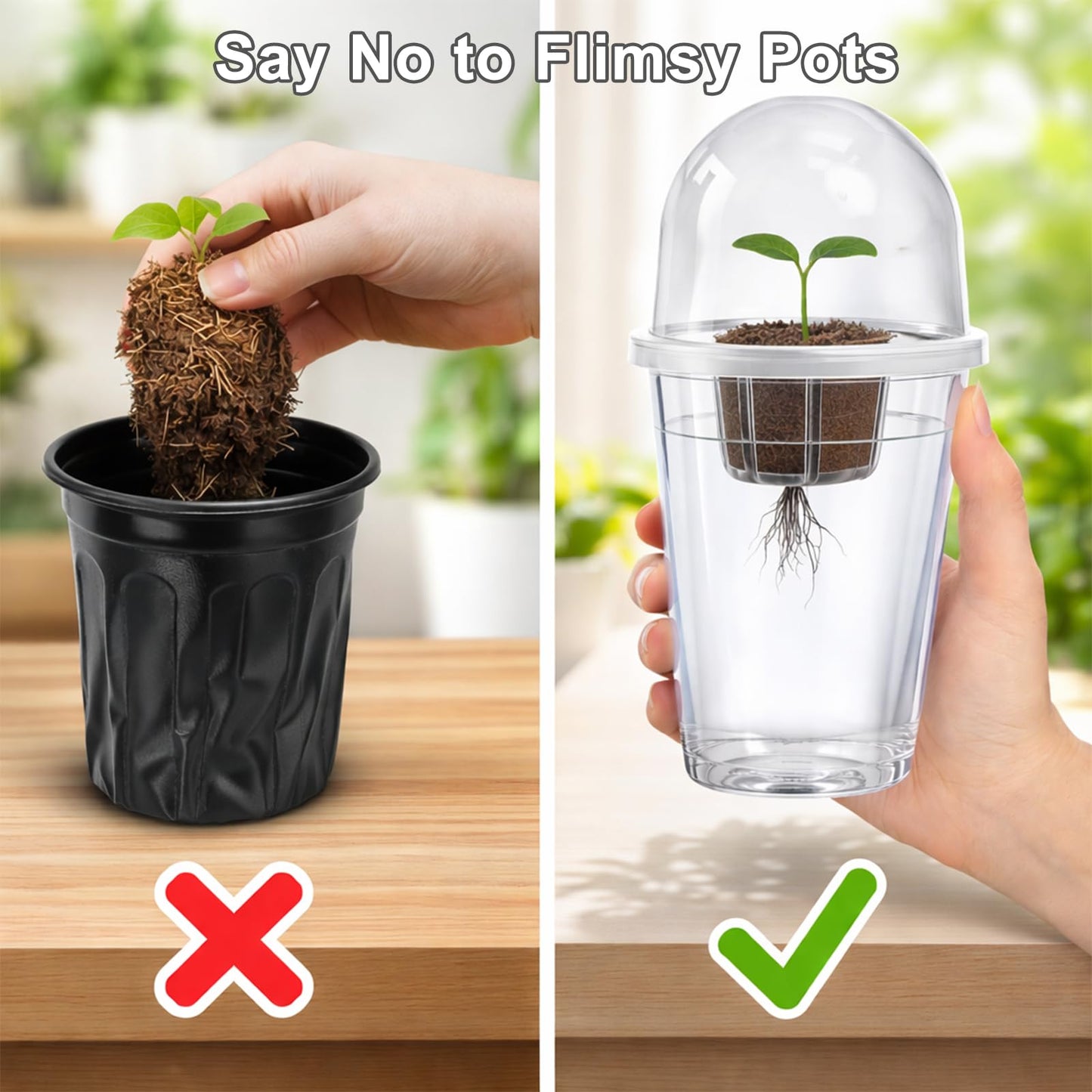 BLUASPAY 12 Pack Transparent Hydroponic Cups with Humidity Domes, 5in1 Hydroponics Growing System Kit, Clear Self Watering Planters for Indoor Plants, Herbs, Seed Starting, Root Monitoring