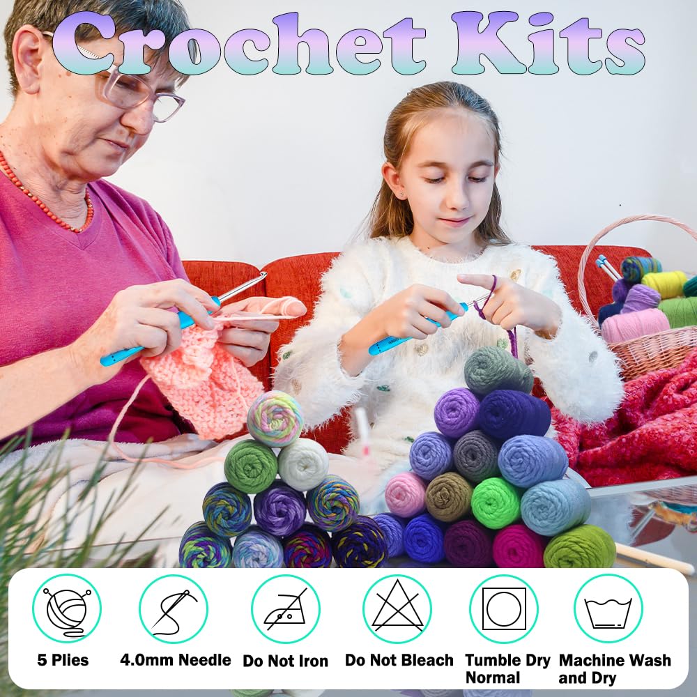 Lewhoo 40 Colors Crochet Yarn Kits, 1399 Yards Acrylic Yarn for Knitting, Beginner Crochet Kit with 4.0mm Ergonomic Crochet Hooks