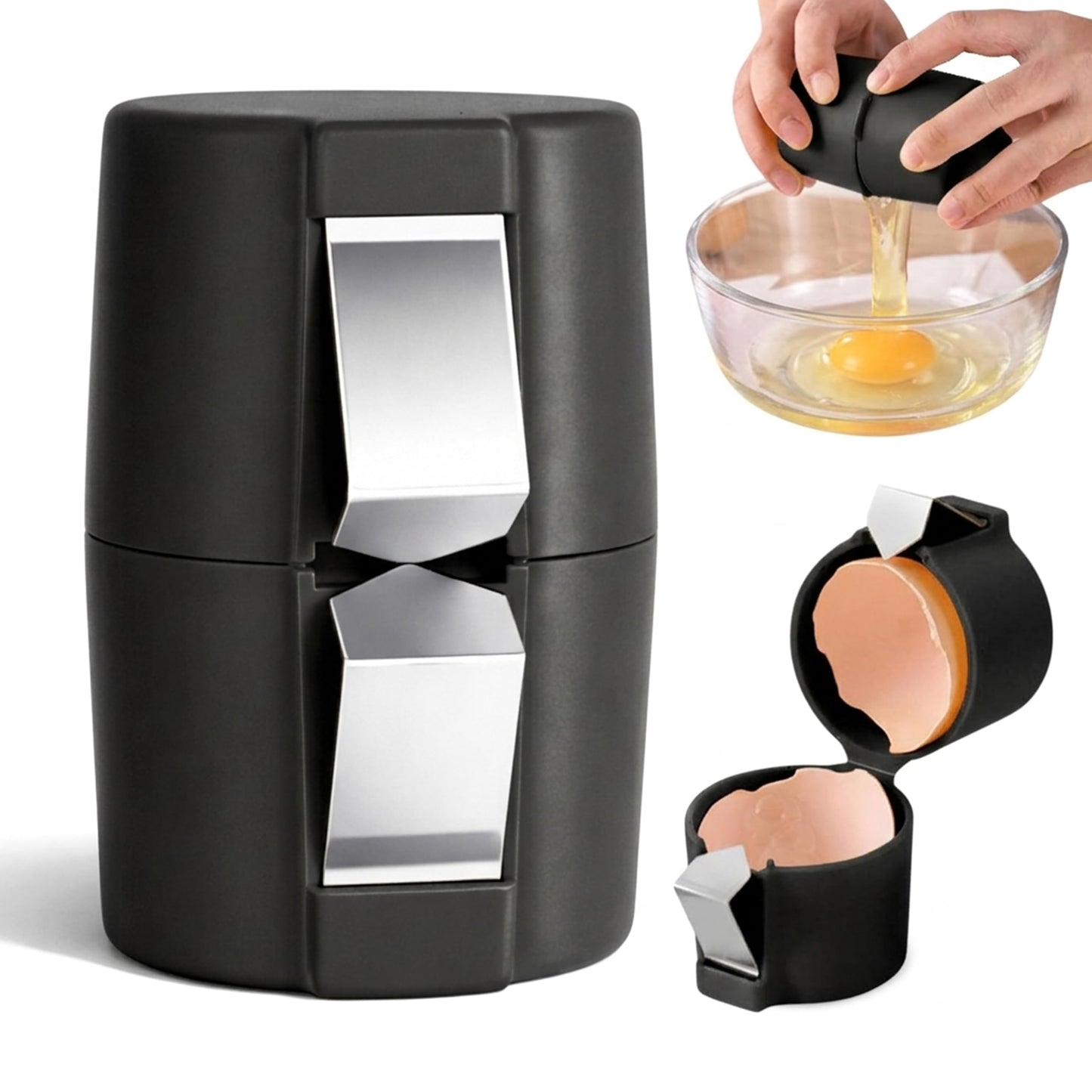 Egg Cracker & Egg Peeler Tool for Hard Boiled Eggs - Egg Shell Opener for Clean Boiled Egg Peeling - Egg Opener & Kitchen Gadget for No Mess Breakfast & Meal Prep (Black)