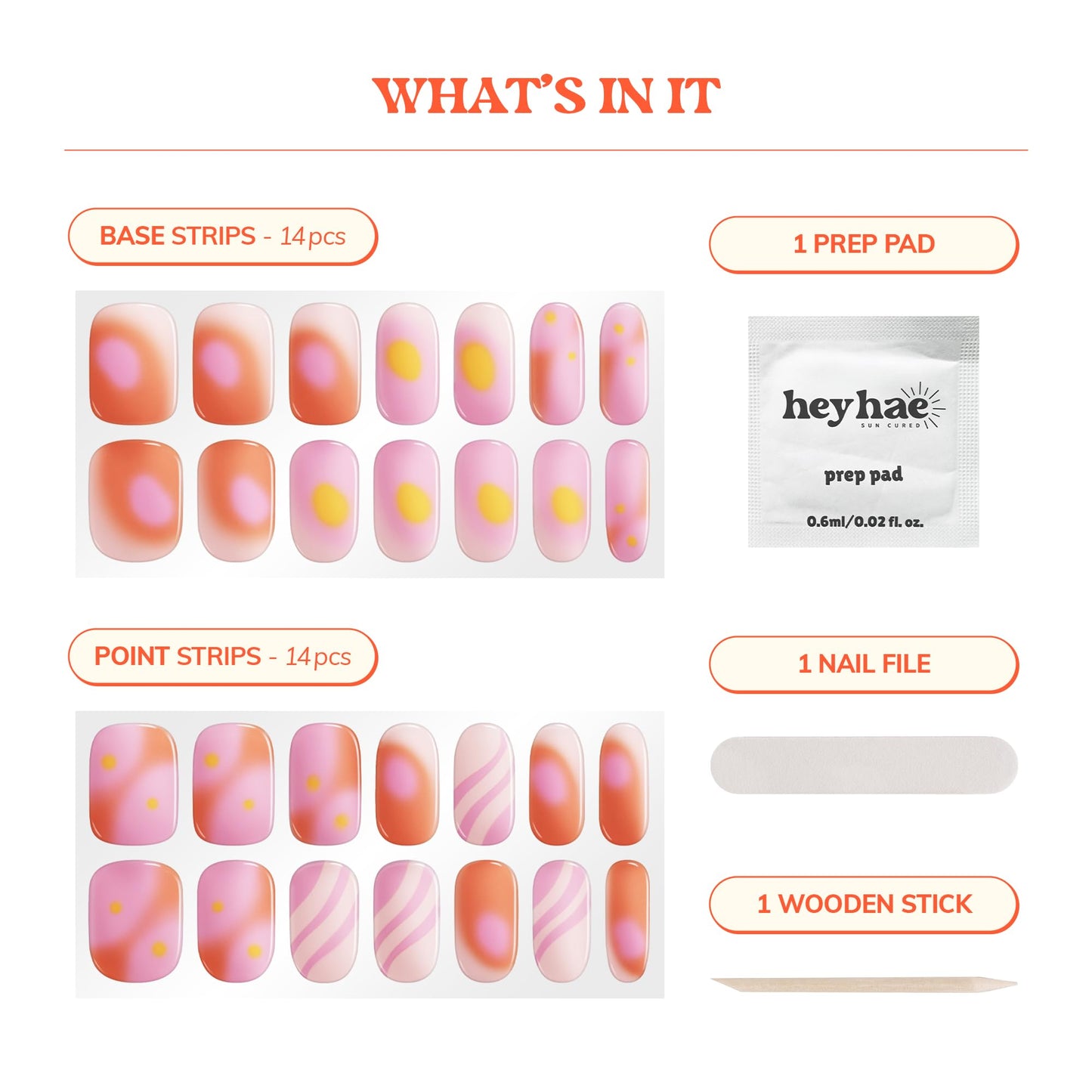 Heyhae Semi Cured Gel Nail Strips | No LED Lamp Needed | Ombre, Pink, Spring | Easy Apply & Remove, Salon Quality | Includes 28 Strips, 1 Prep Pads, Nail File & Wooden Stick - Hey, You're Enchanting