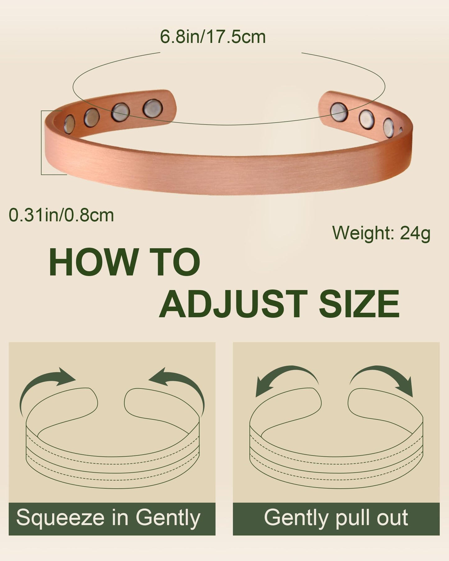 MagEnergy Copper Bracelet & Lymphatic Drainage Ring for Men Women, 99.9% Pure Copper Magnetic Bangle with 3500 Gauss Magnets, Adjustable Copper Cuff
