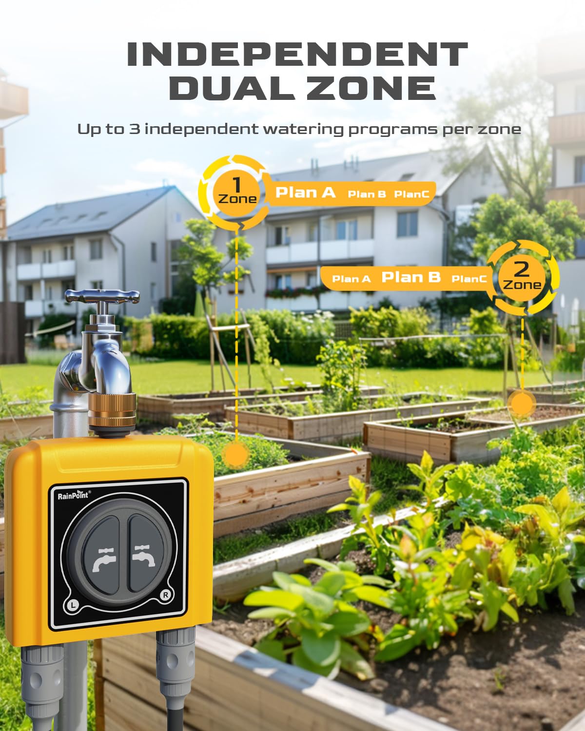 RAINPOINT WiFi Water Timer with Brass Inlet, 2 Outlets Sprinkler Timer,Automatic Irrigation System Controller, APP & Voice Control, Irrigation by Weather/Quantity/Soil Moisture