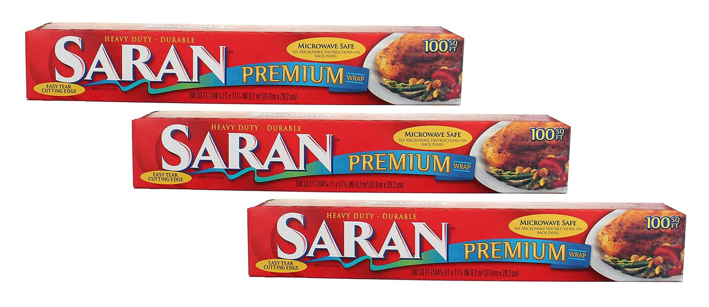Saran Premium Plastic Wrap, 100 Sq Ft (Pack of 3)