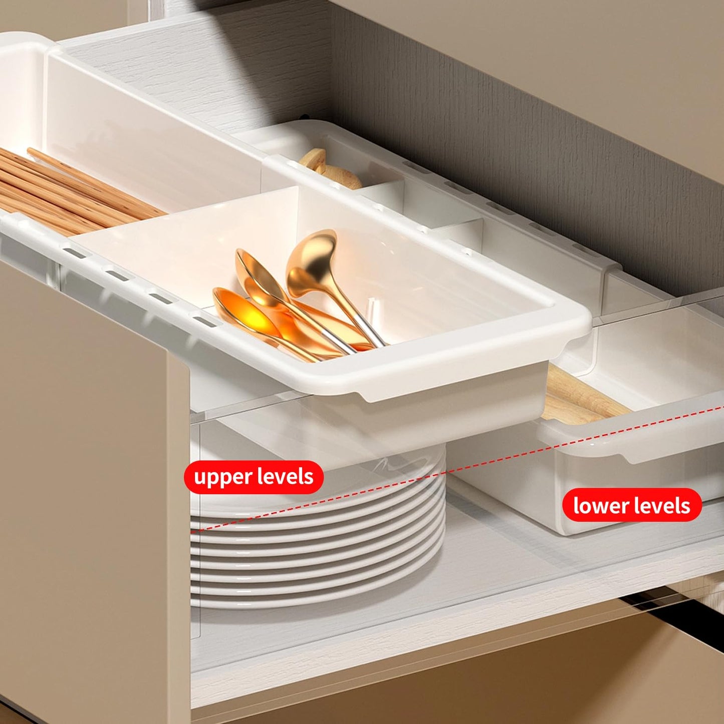 Plastic Drawers Organizer for Office Bathroom Bedroom Kitchen Desk - 1 Layers More White Storage Tray - Expandable 11.4-18.1 Inches (DEEP 2.3")