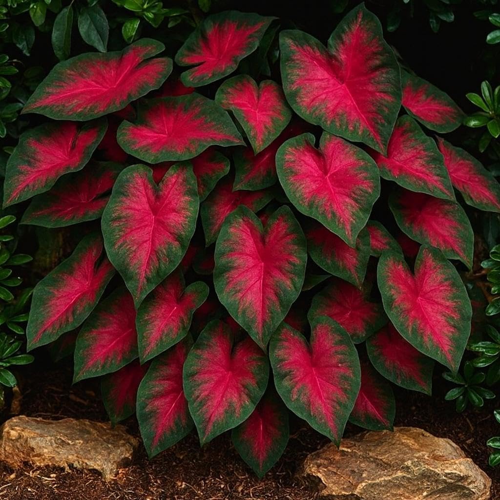 10 Dragon Heart Caladium Bulbs for Planting - Perennial Hosta, Elephant Ears, Fancy (10 Bulbs)