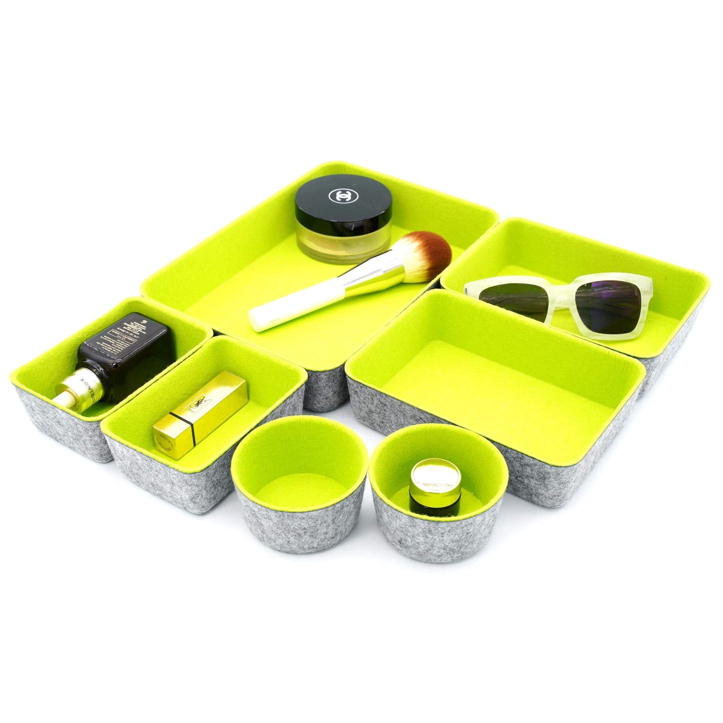 Welaxy Drawer organizer bin felt trays desk storage dividers for home office supplies Nightstand sort catchall entryway 7-piece Pack gift idea (Green)