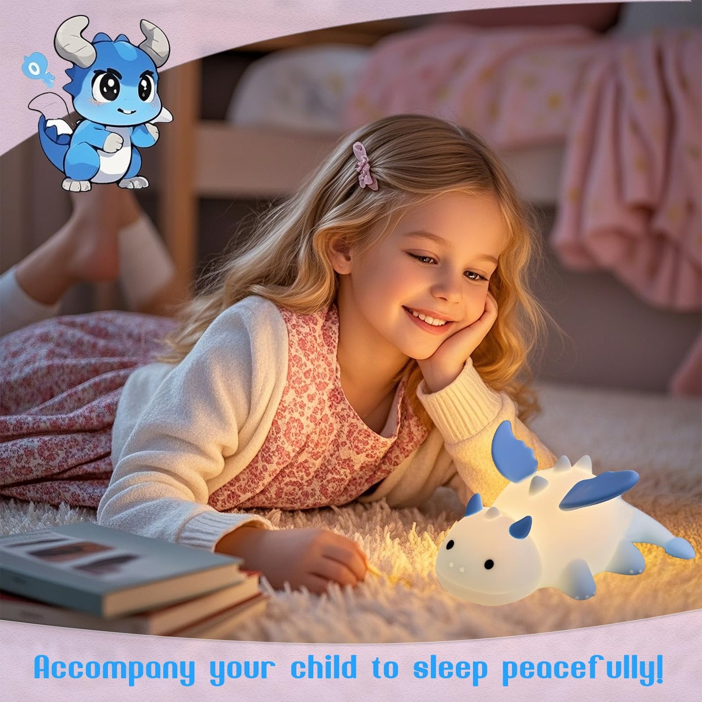 POSSHE Dragon Night Light, Cute Baby Dragon Gifts, Soft Silicone Lamp with 3 Level Warm Light and RGB Changing, Breastfeeding Nursery Portable Kawaii Bedside Lamp for Baby, Toddler, Boys and Girls