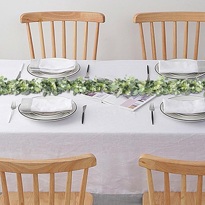 MAKHOT 5.9FT Eucalyptus Garland, Artificial Greenery Garland Flower, Green SpringGarland Wreath Vines Decorations, Fake Silver Dollar Eucalyptus Leaves Vines for Table Home Wedding Mantle Party Decor