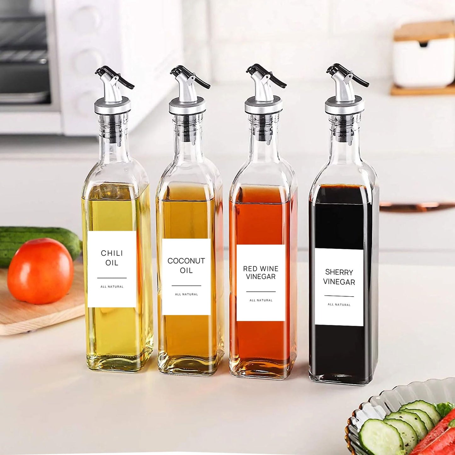 HVSWLY Oil and Vinegar Labels for Bottles,50 Pantry Labels for Vinegar & Oil Dispenser Bottles,Olive Oil Bottle Jar Labels Stickers, Kitchen Condiment Labels Set
