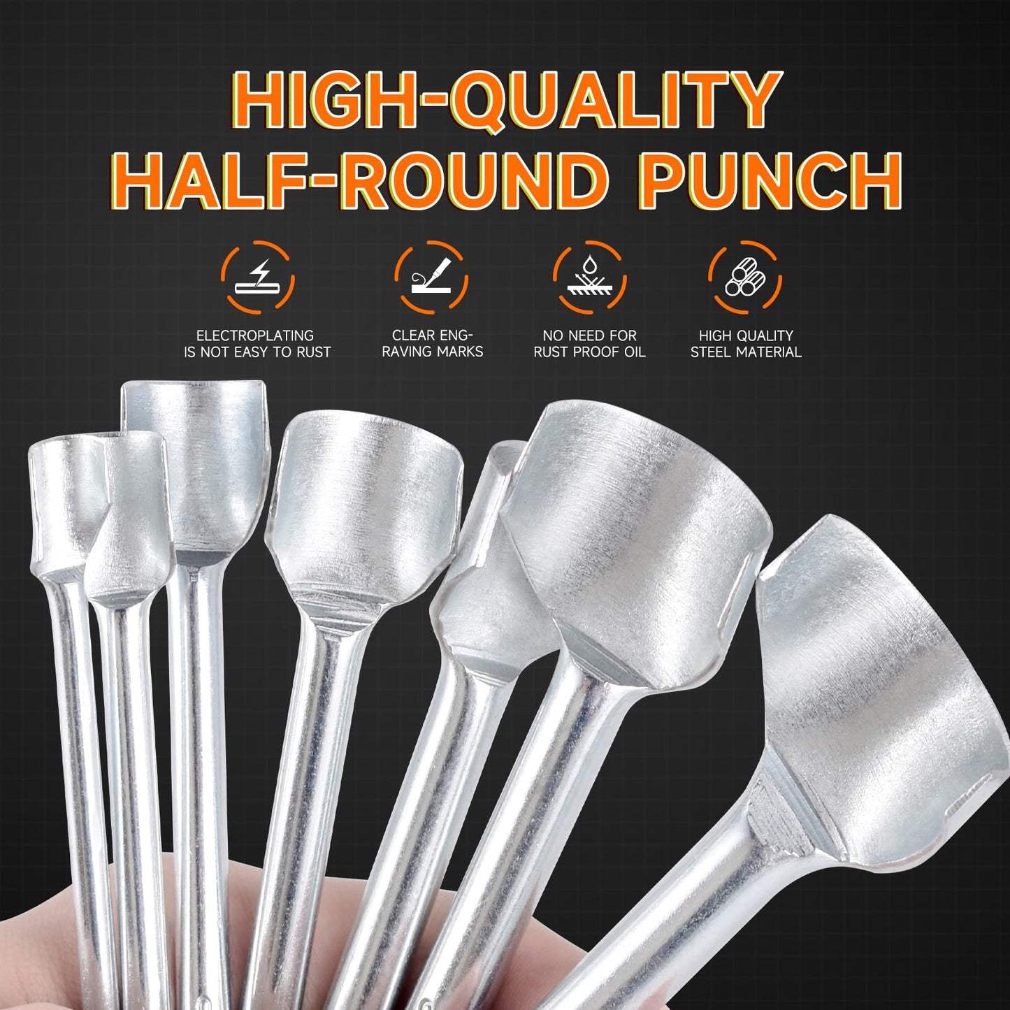 15 PCS Leather Corner Punch Set, Half-Round & End Punch 10-40mm, Alloy Steel Leather Craft Kit with Double Sided Nylon Hammer for Belts, Purses, Wallets, Watch Straps & DIY Projects