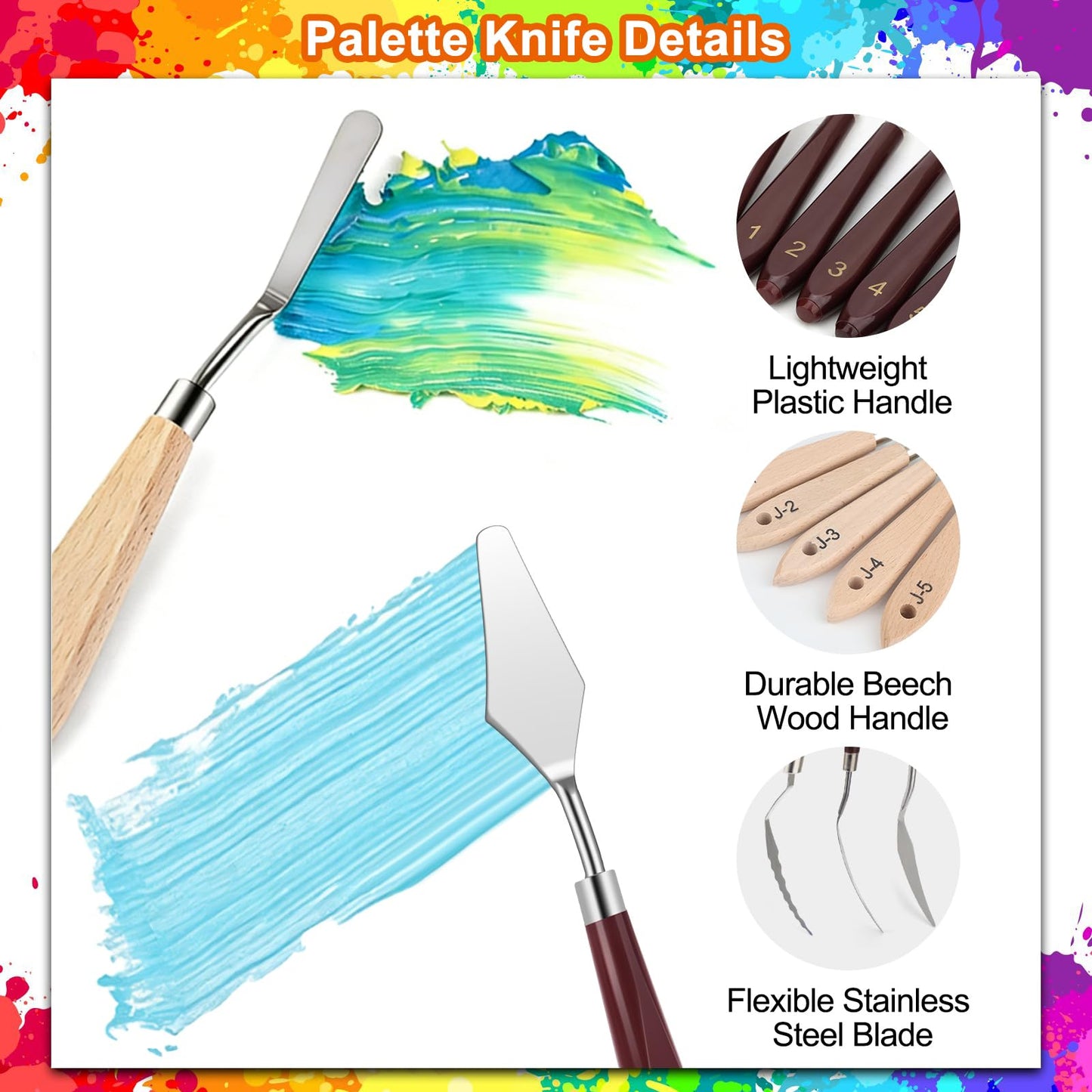 EEEKit 21 PCS Painting Spatula Set, Stainless Steel Spatula Pallet Knife with Art Paint Scrapers, Paint Spatula Tools for Oil Canvas, Watercolor, Acrylic Painting